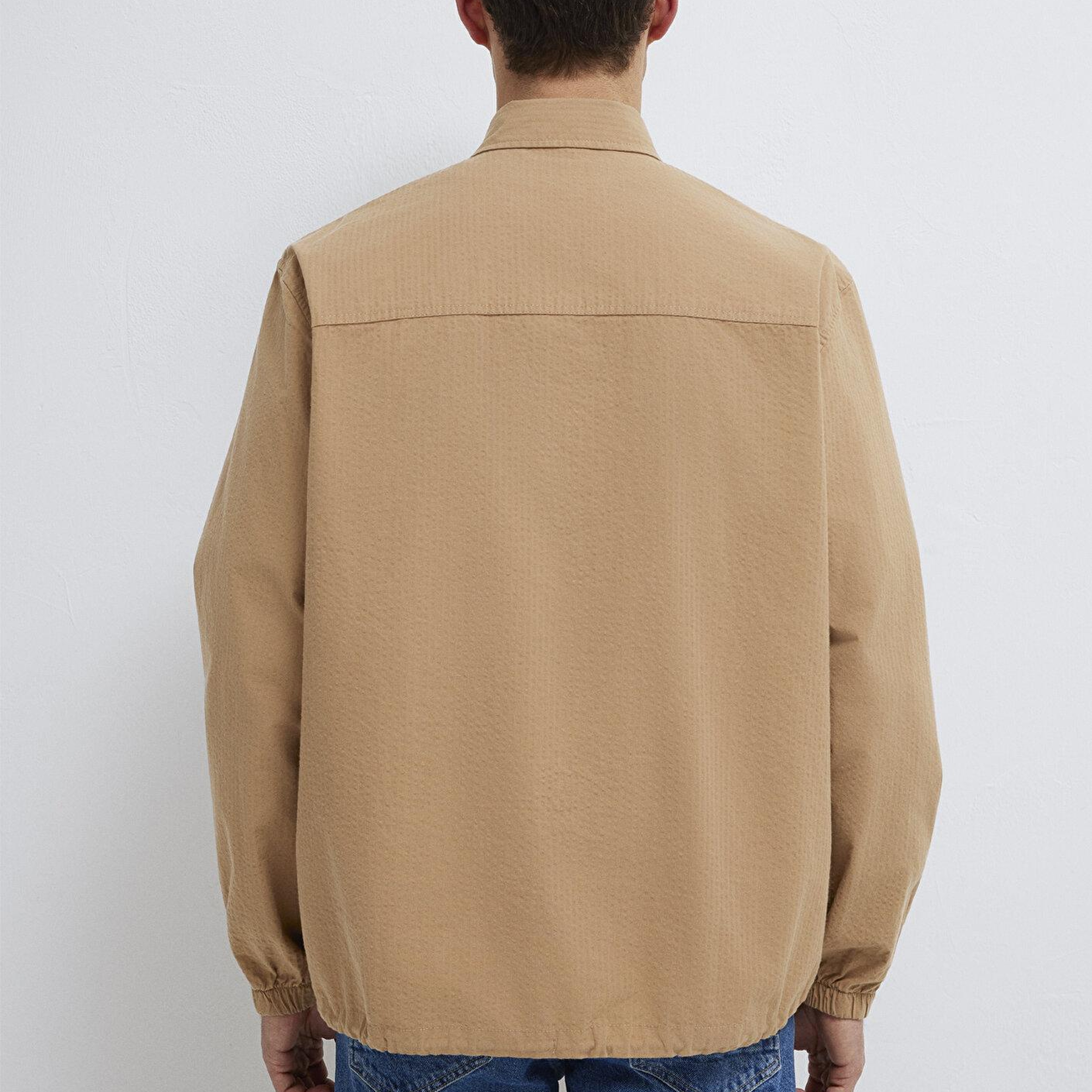 Mavi Cepli Kahverengi Gömlek Loose Fit / Bol Rahat Kesim 0211871-88616