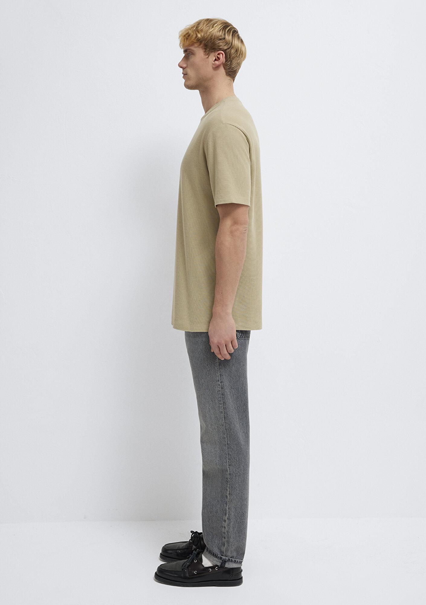 Mavi Bej Basic Tişört Loose Fit / Bol Rahat Kesim 0613153-70204