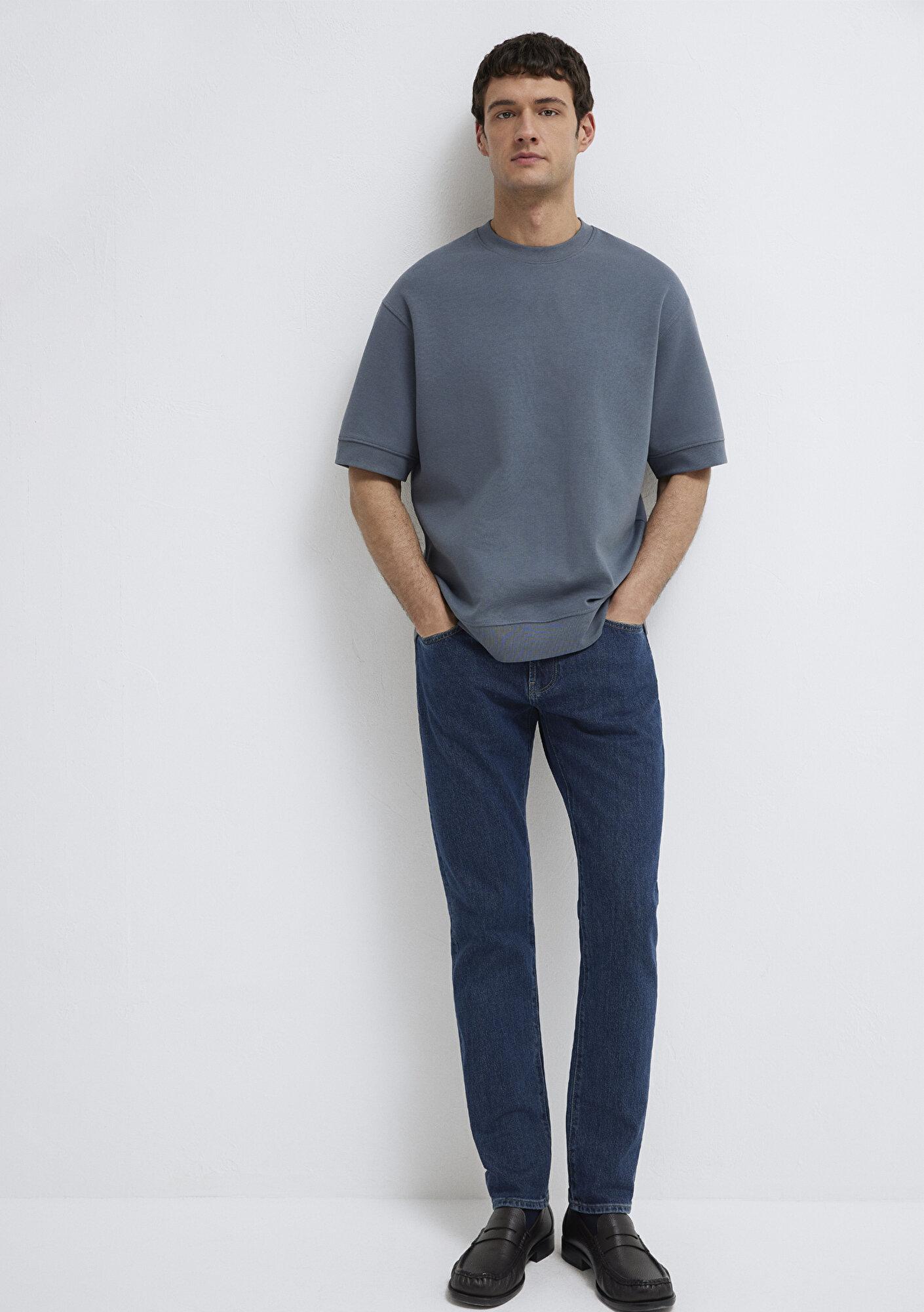 Mavi Bisiklet Yaka Mavi Tişört Loose Fit / Bol Rahat Kesim 0611614-80776