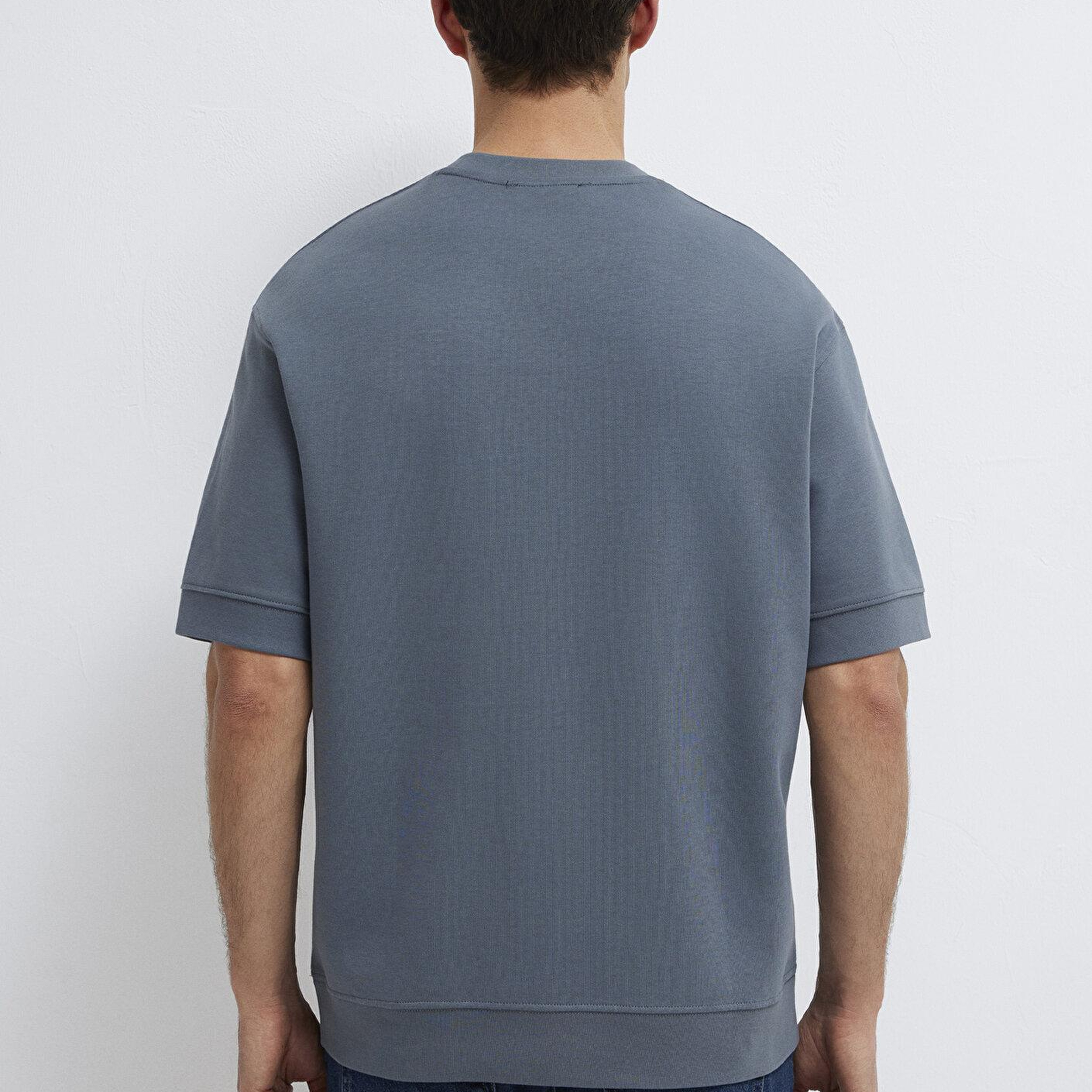 Mavi Bisiklet Yaka Mavi Tişört Loose Fit / Bol Rahat Kesim 0611614-80776