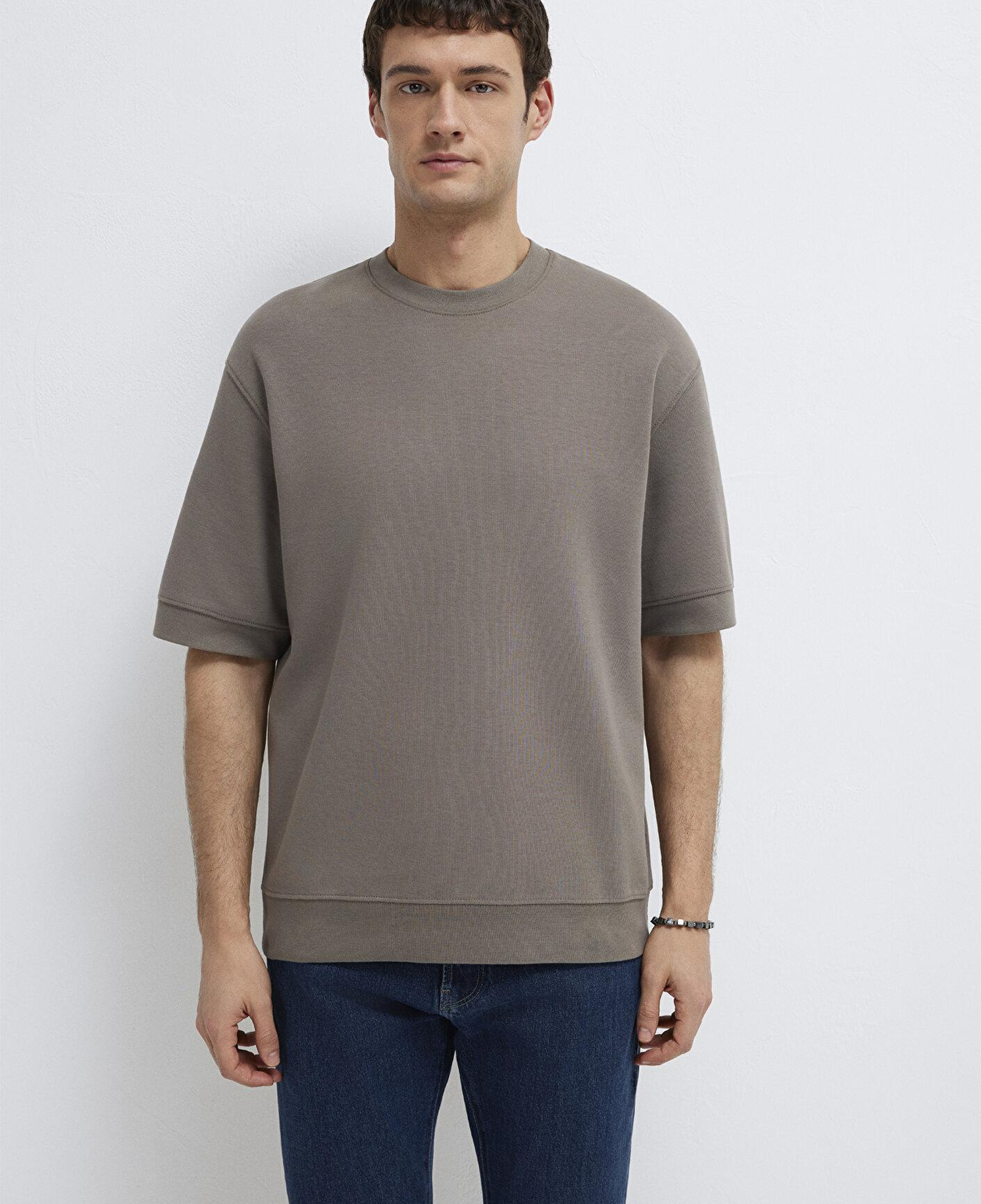 Mavi Bisiklet Yaka Kahverengi Tişört Loose Fit / Bol Rahat Kesim 0611614-87875