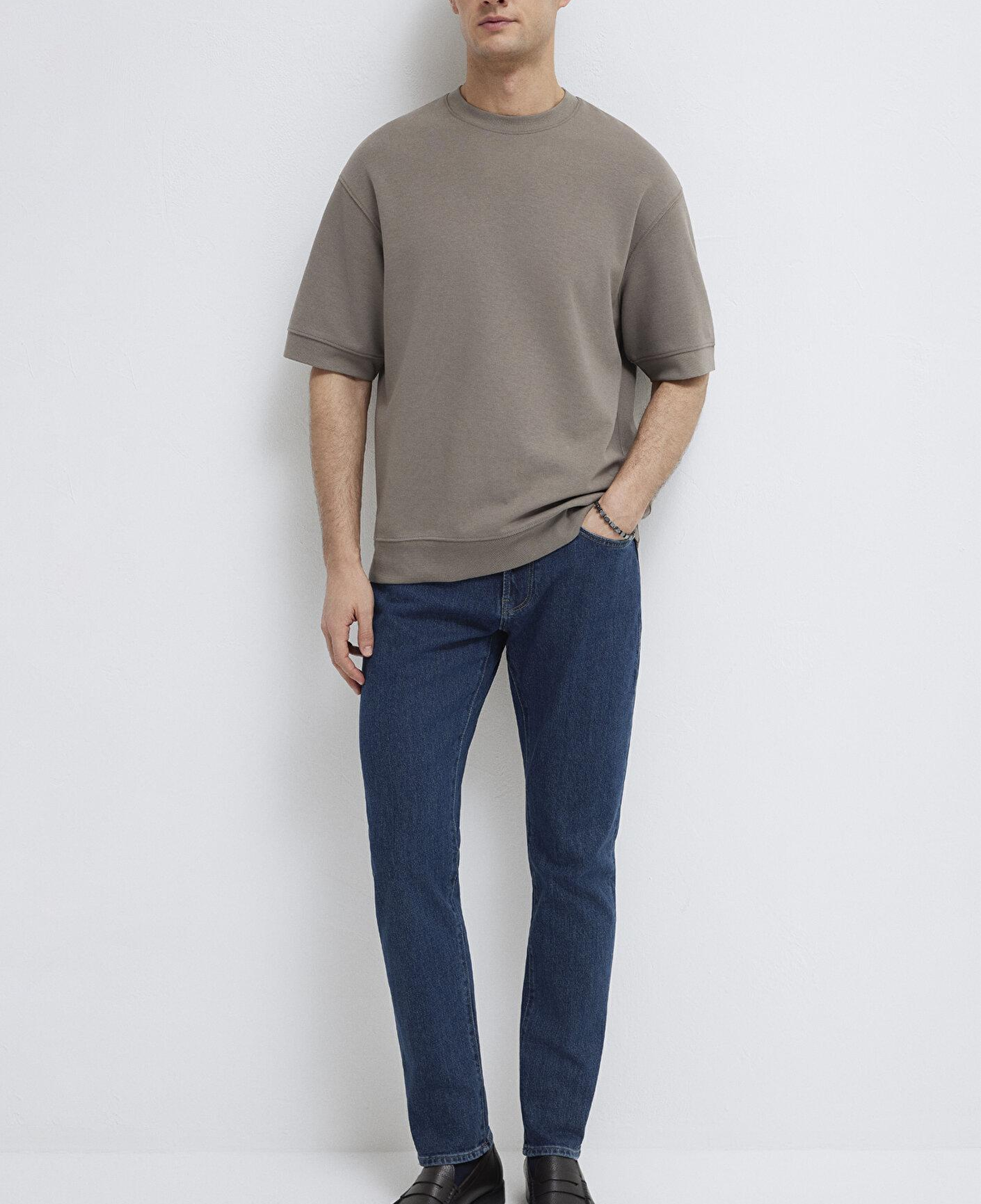 Mavi Bisiklet Yaka Kahverengi Tişört Loose Fit / Bol Rahat Kesim 0611614-87875