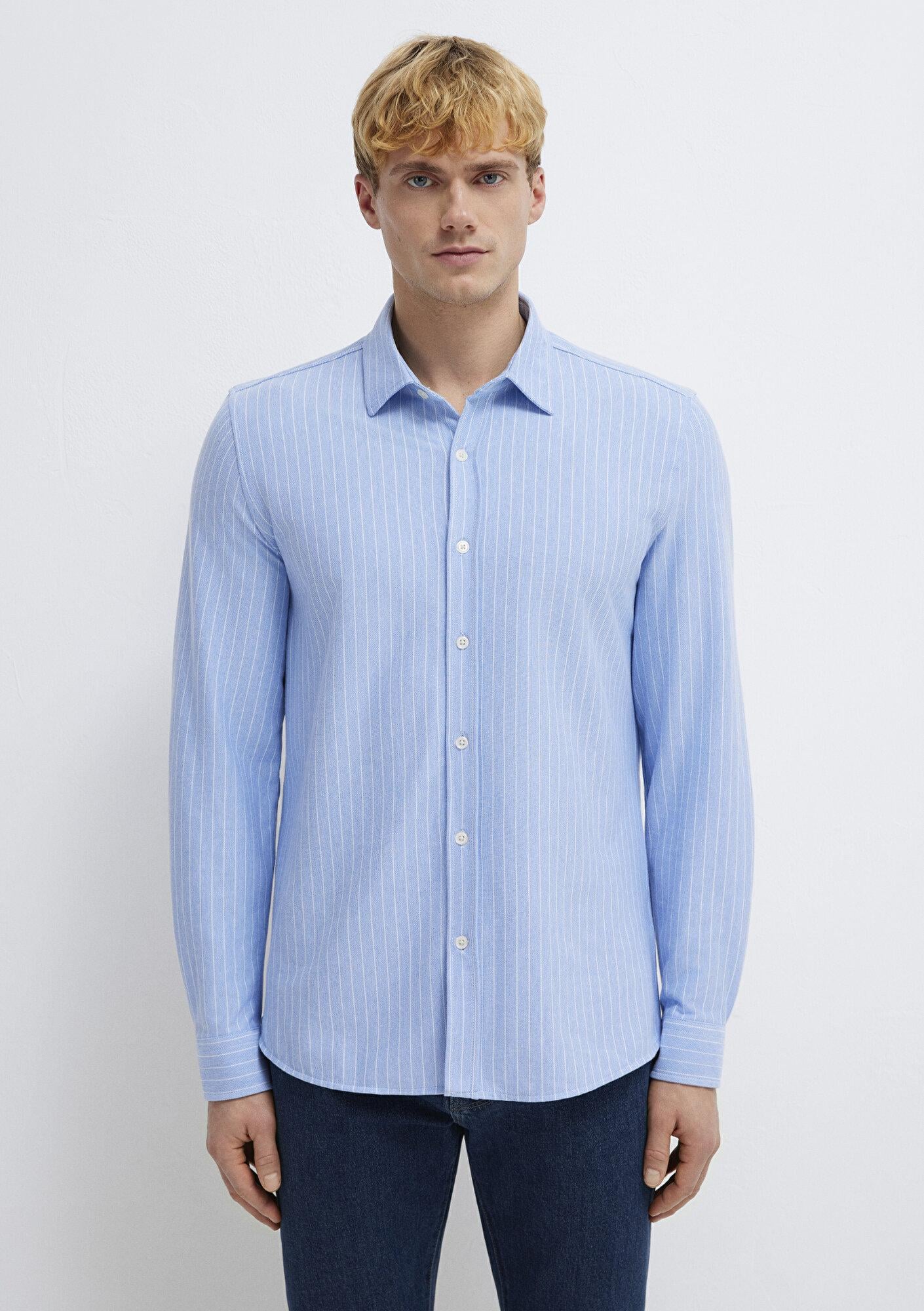 Mavi Çizgili Mavi Gömlek Slim Fit / Dar Kesim 0211858-91409