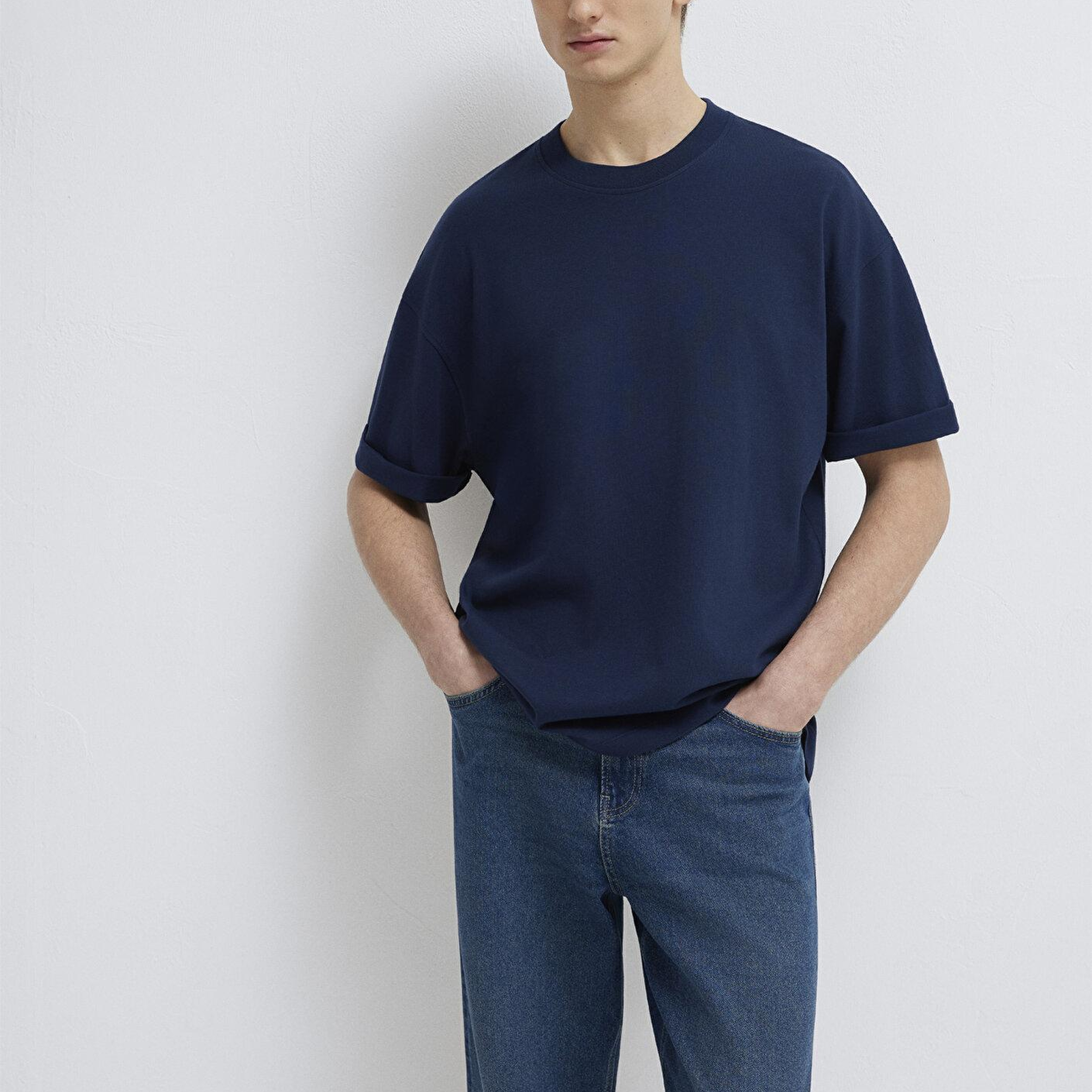 Mavi Lacivert Basic Tişört Oversize / Geniş Kesim 0613113-82318