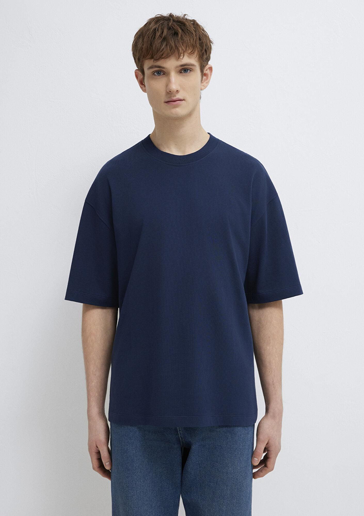 Mavi Lacivert Basic Tişört Oversize / Geniş Kesim 0613113-82318