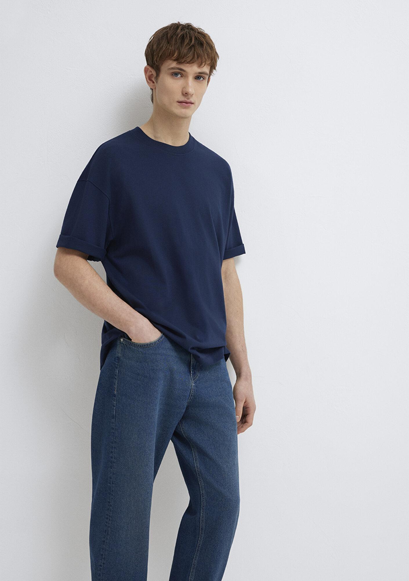 Mavi Lacivert Basic Tişört Oversize / Geniş Kesim 0613113-82318