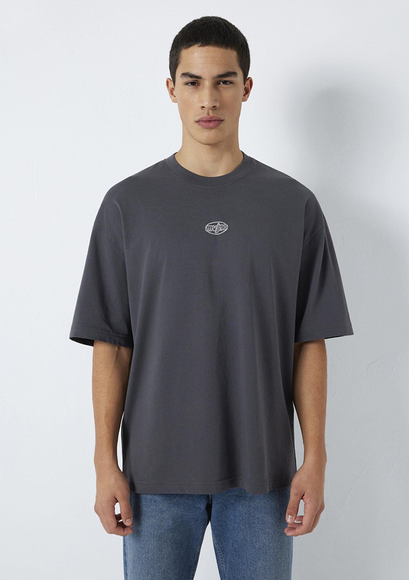 Mavi MVJNS Baskılı Antrasit Tişört Oversize / Geniş Kesim 0613215-80955