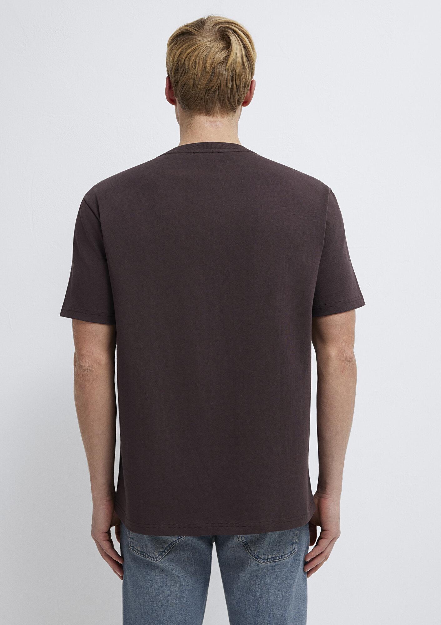 Mavi Bisiklet Yaka Kahverengi Basic Tişört Loose Fit / Bol Rahat Kesim 0611596-88083