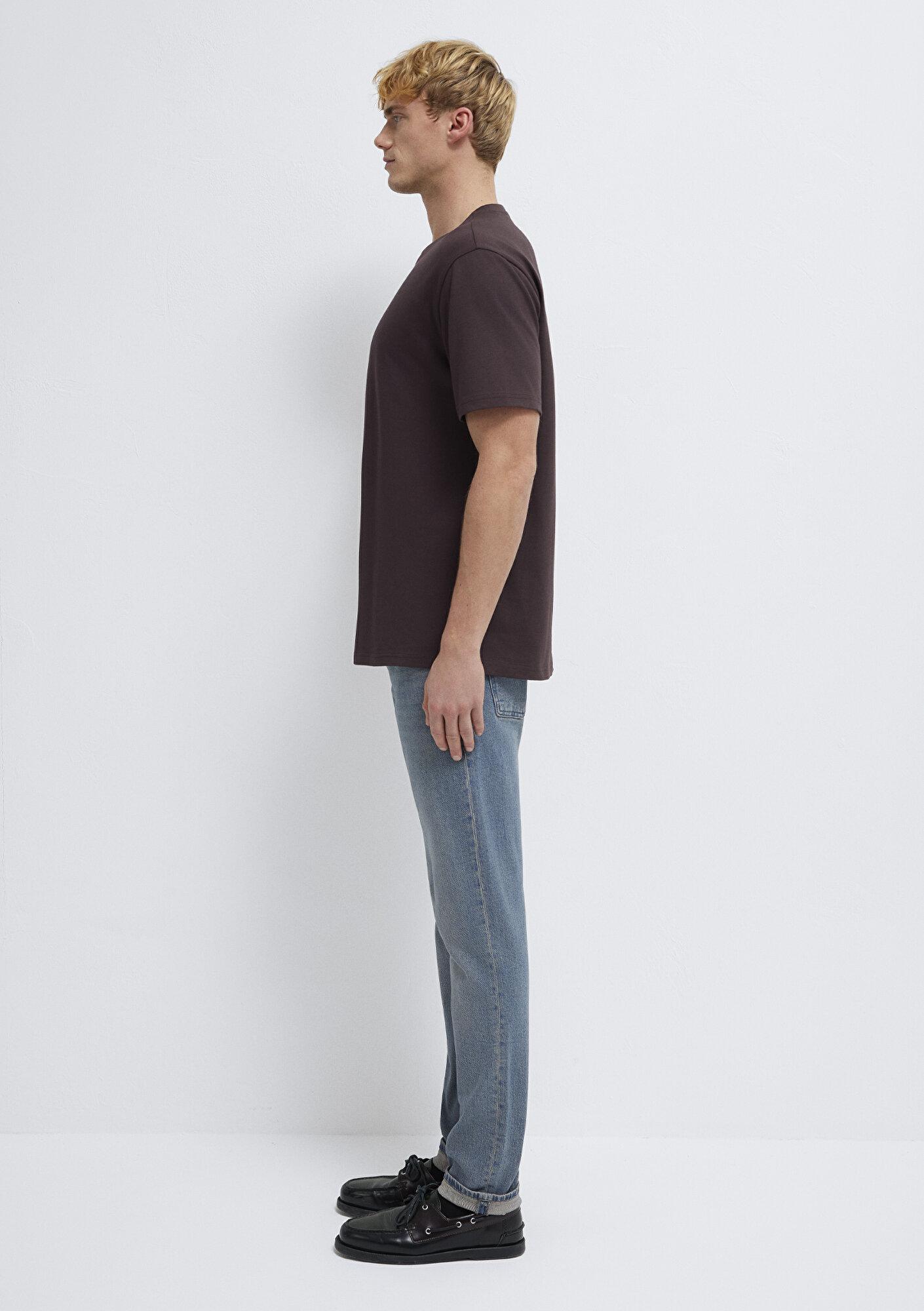 Mavi Bisiklet Yaka Kahverengi Basic Tişört Loose Fit / Bol Rahat Kesim 0611596-88083