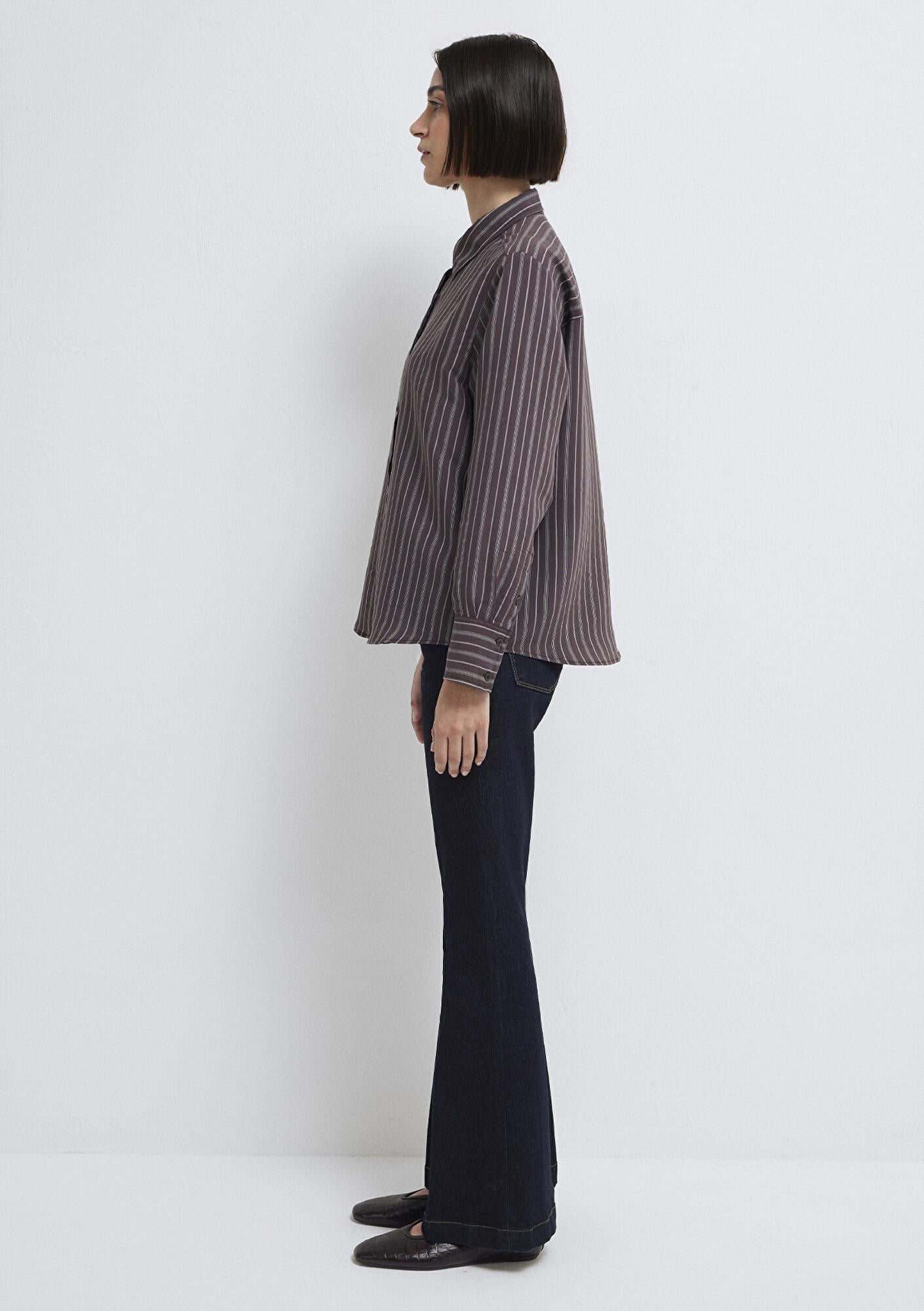 Mavi Mor (TENCEL™) Liyosel Karışımlı Gömlek Loose Fit / Bol Rahat Kesim 1211373-91534