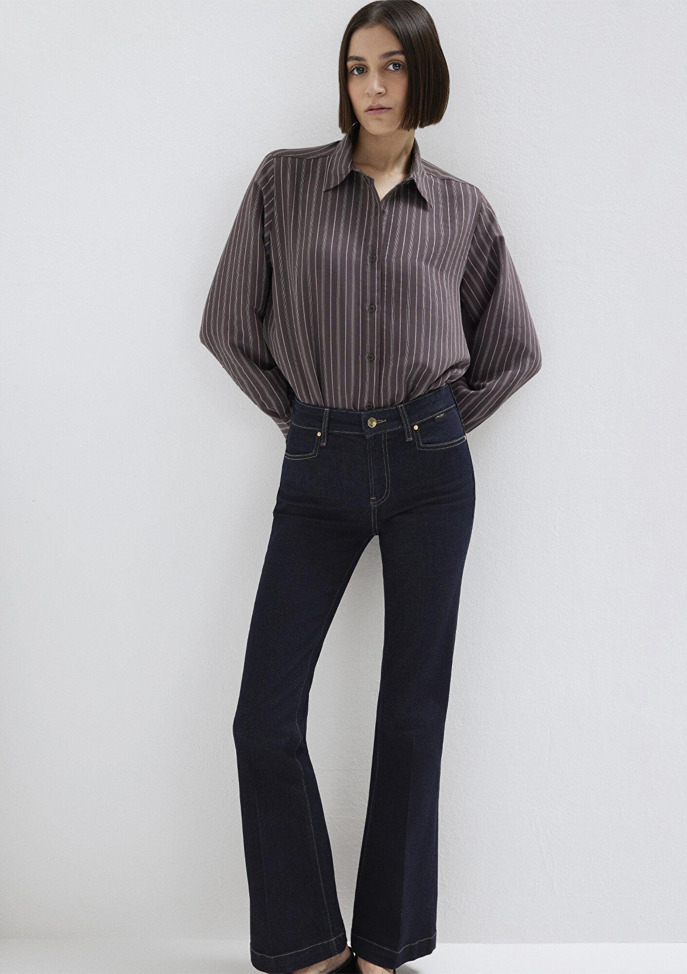 Mavi Mor (TENCEL™) Liyosel Karışımlı Gömlek Loose Fit / Bol Rahat Kesim 1211373-91534