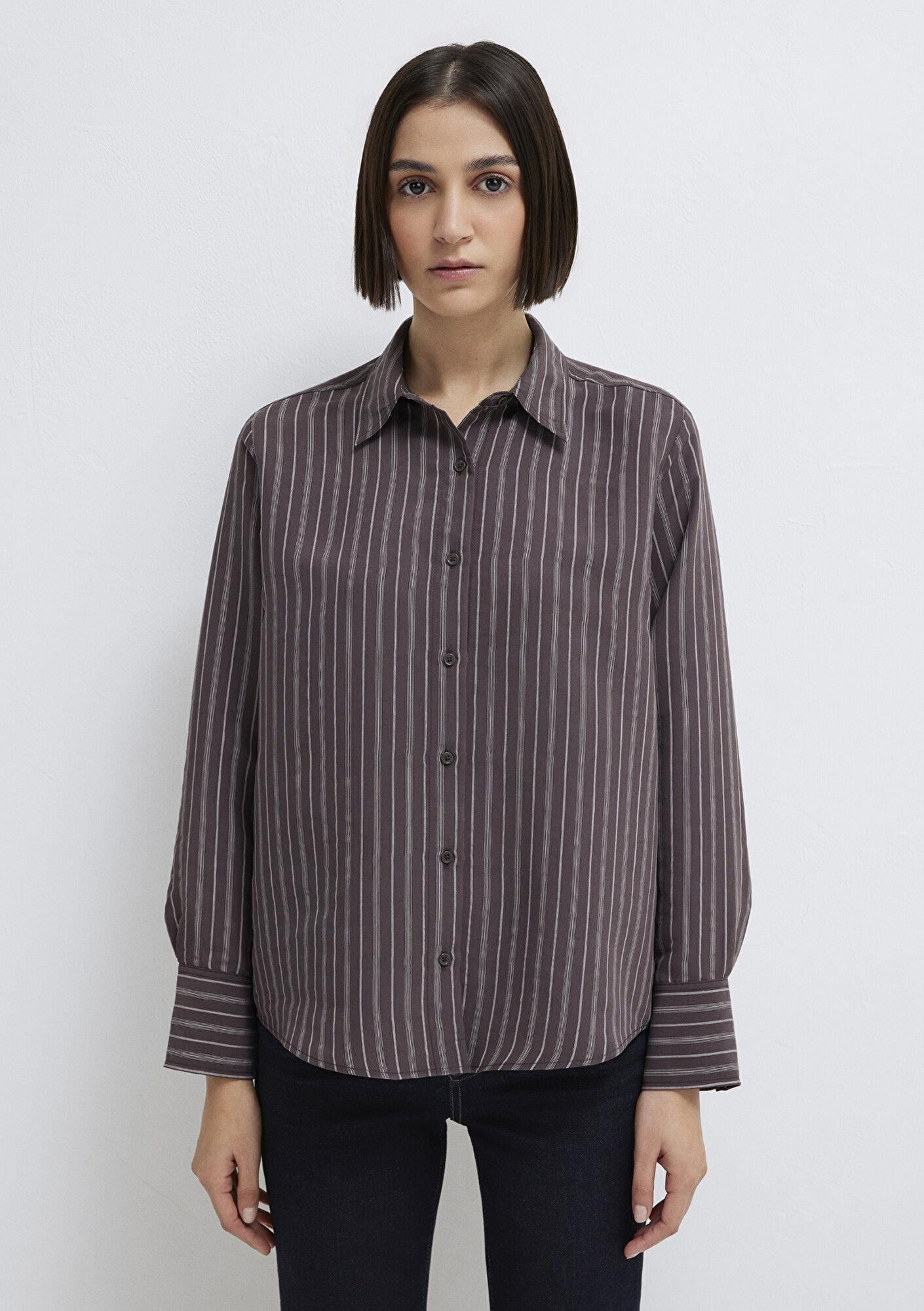 Mavi Mor (TENCEL™) Liyosel Gömlek Loose Fit / Bol Rahat Kesim 1211373-91534