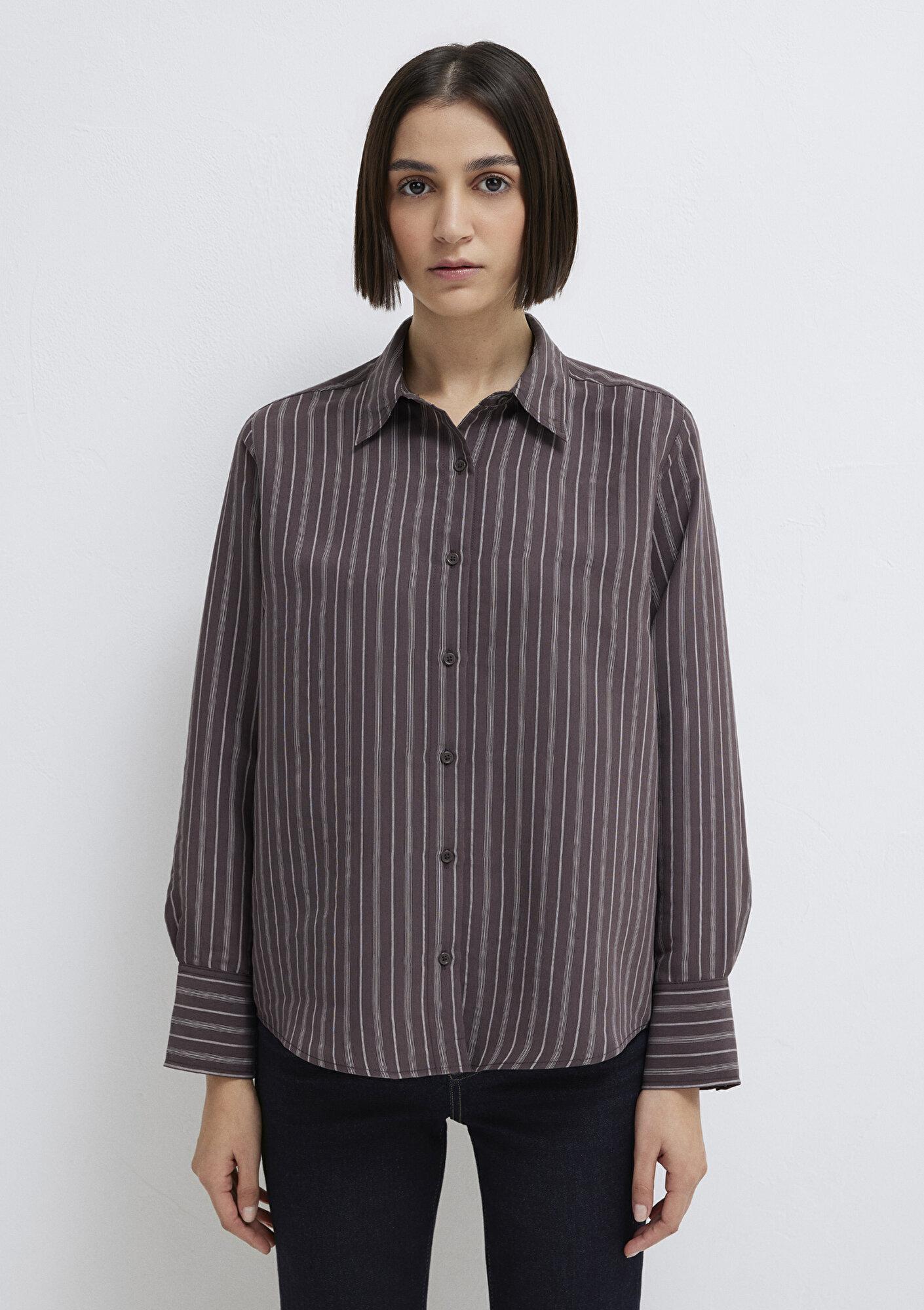 Mavi Mor (TENCEL™) Liyosel Karışımlı Gömlek Loose Fit / Bol Rahat Kesim 1211373-91534
