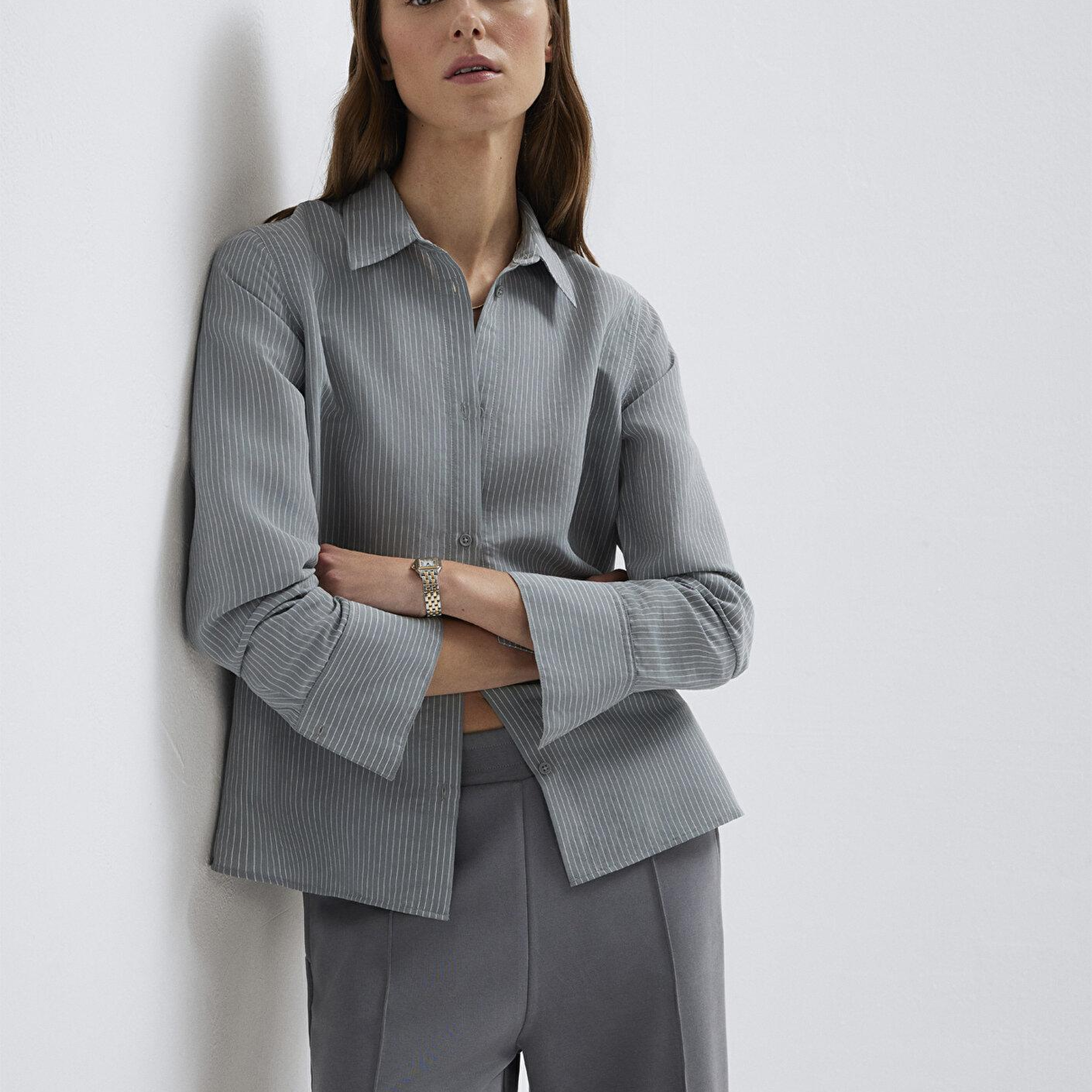 Mavi Çizgili (TENCEL™) Liyosel Karışımlı Gömlek Regular Fit / Normal Kesim 1211374-88069