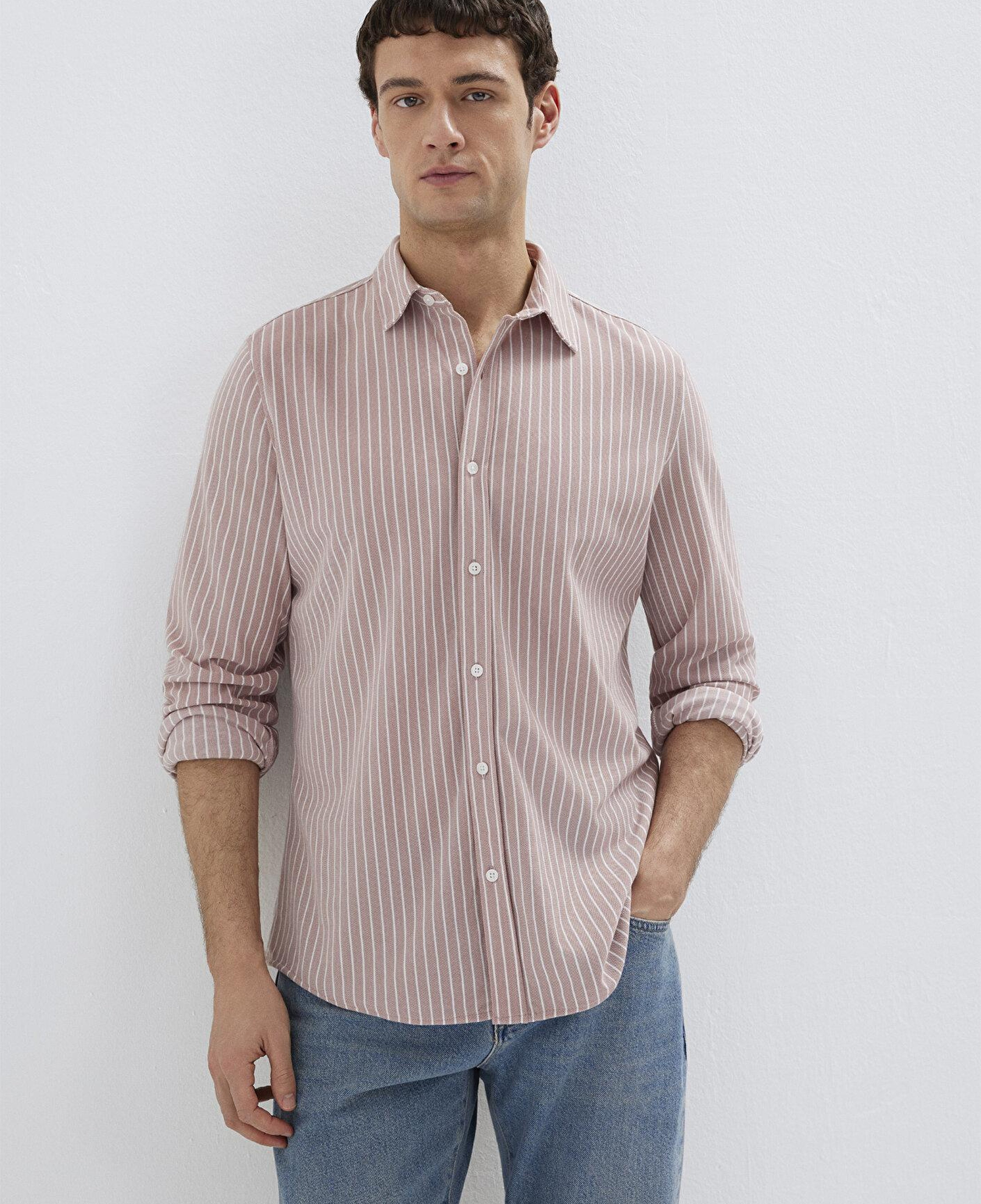Mavi Çizgili Pembe Gömlek Slim Fit / Dar Kesim 0211404-91578