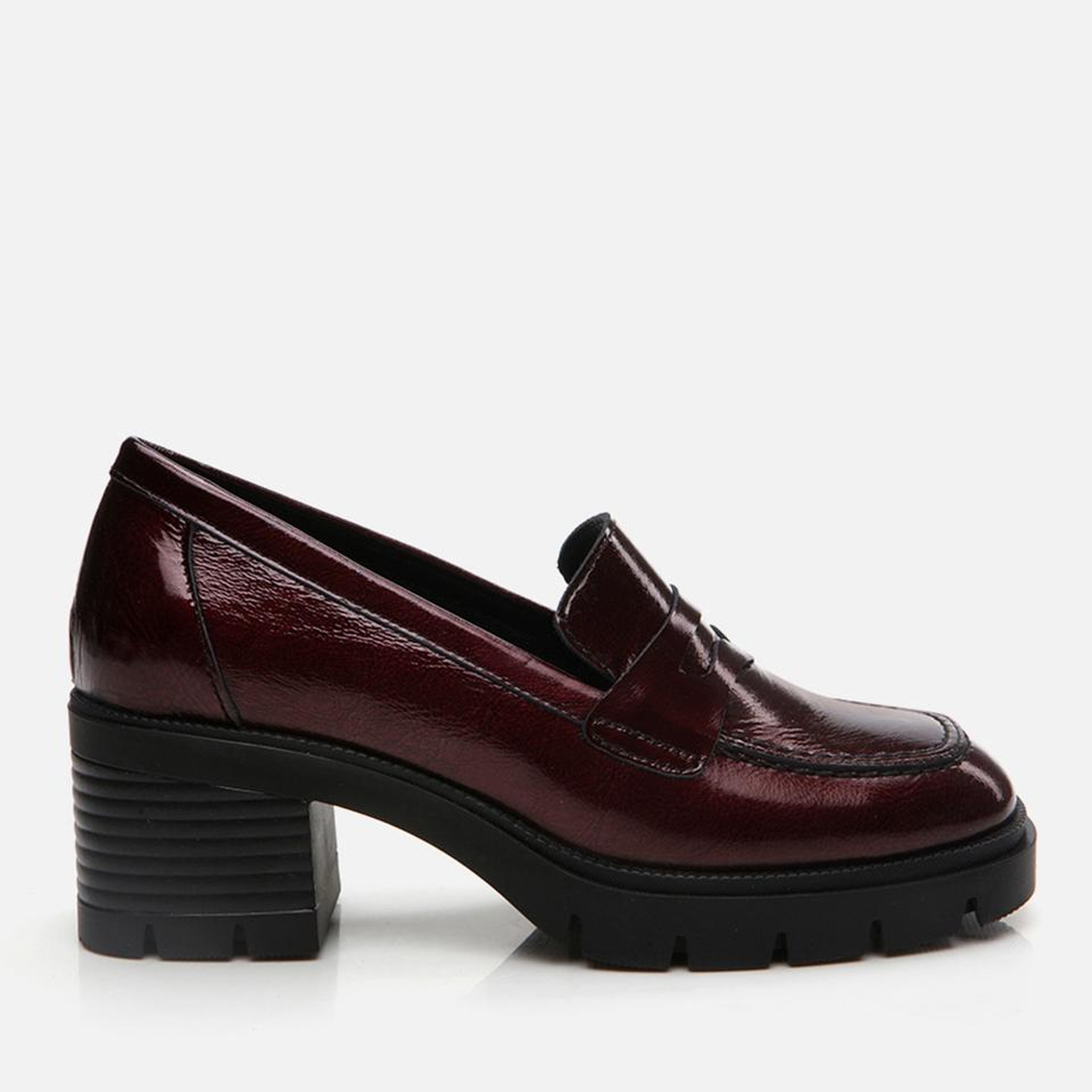 Kadın Rugan Deri Bordo Topuklu Klasik Loafer