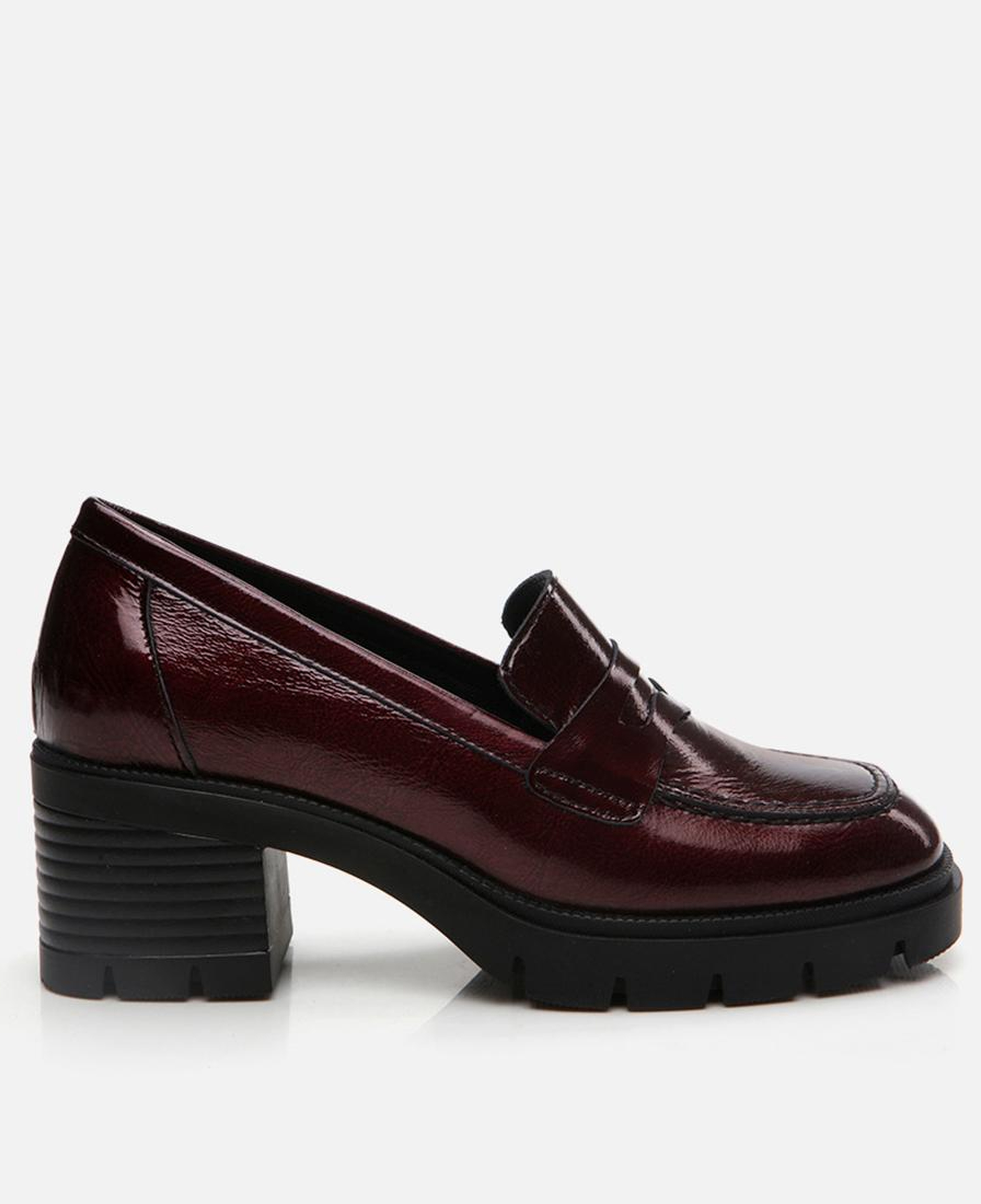 Kadın Rugan Deri Bordo Topuklu Klasik Loafer