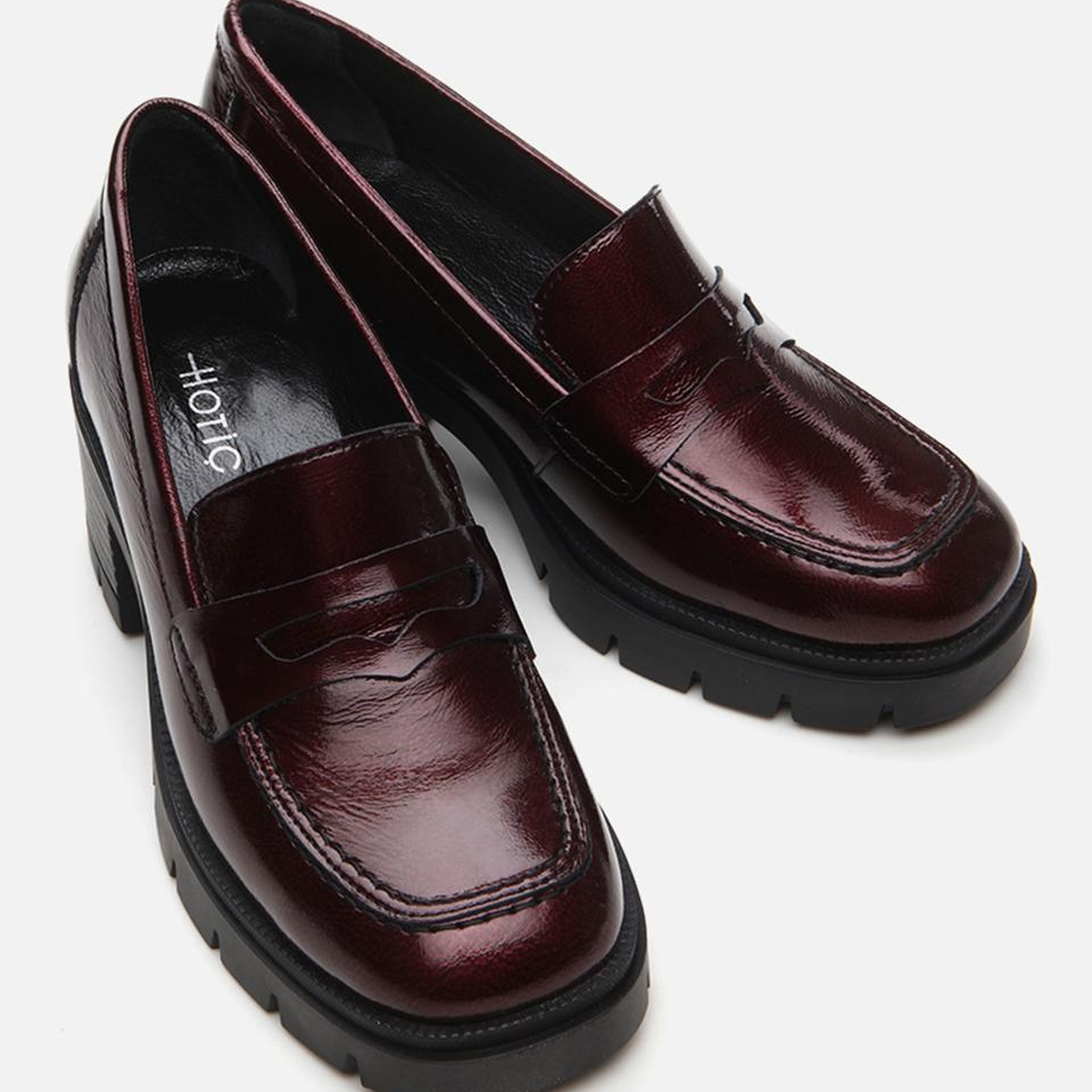 Kadın Rugan Deri Bordo Topuklu Klasik Loafer