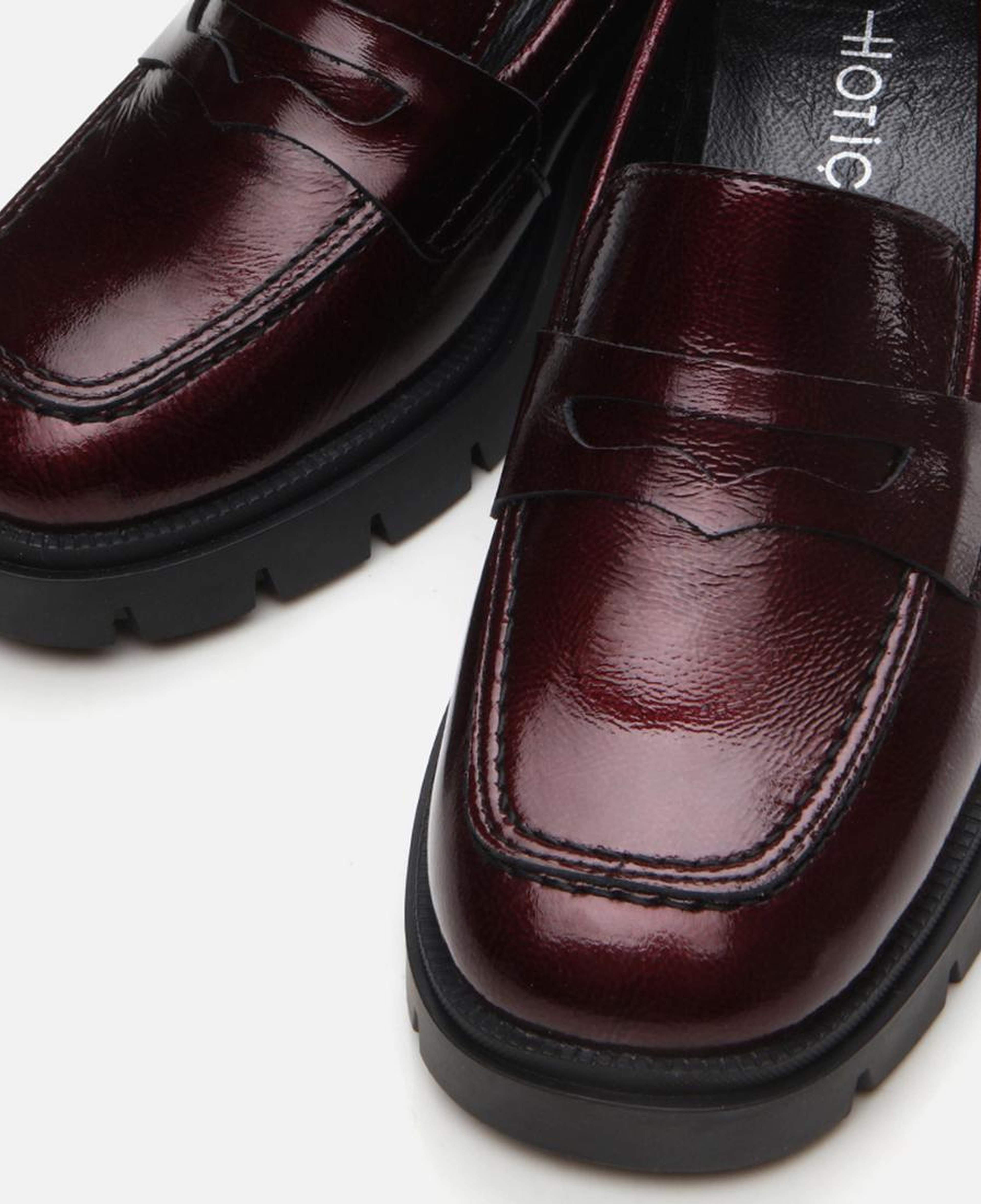 Kadın Rugan Deri Bordo Topuklu Klasik Loafer