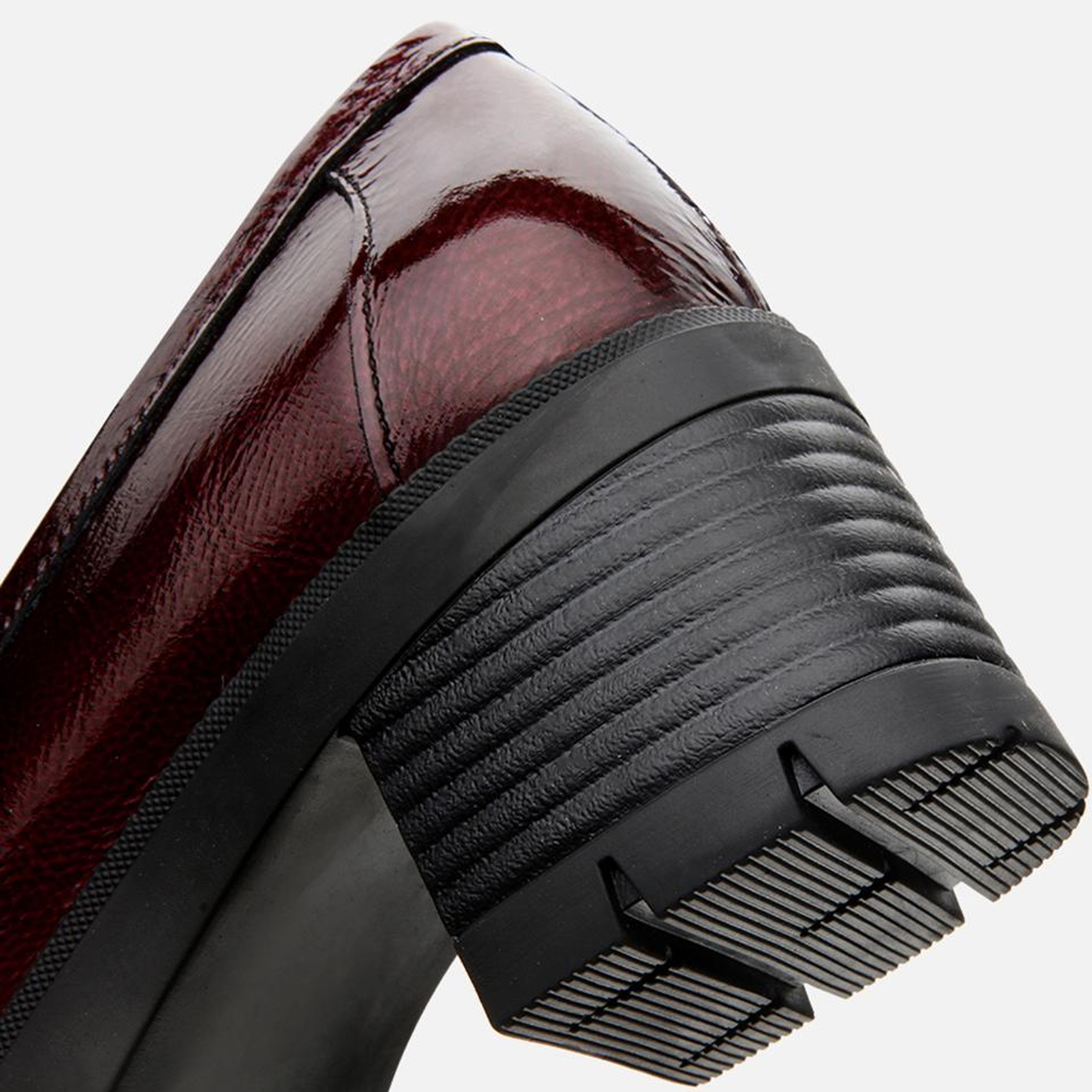 Kadın Rugan Deri Bordo Topuklu Klasik Loafer