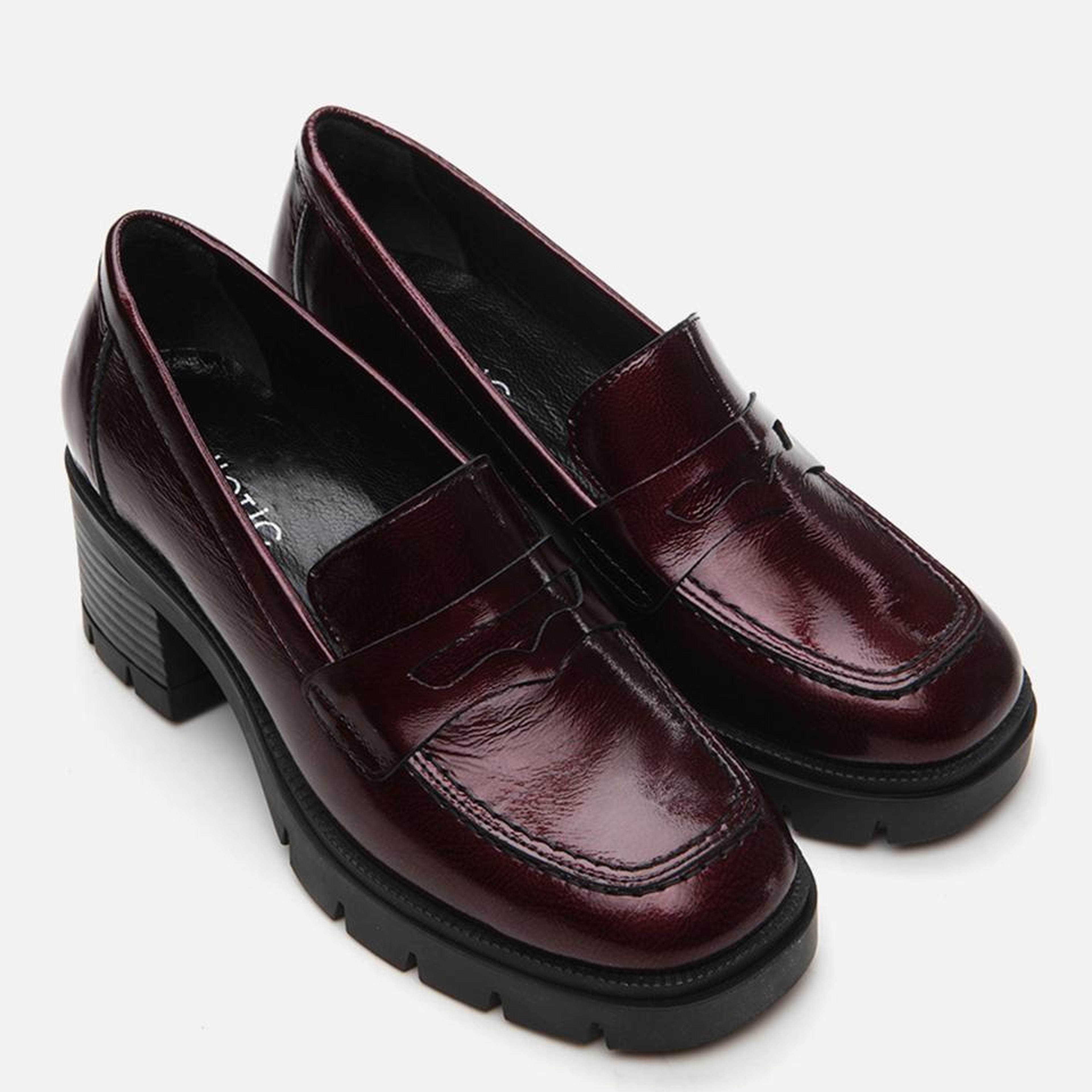 Kadın Rugan Deri Bordo Topuklu Klasik Loafer