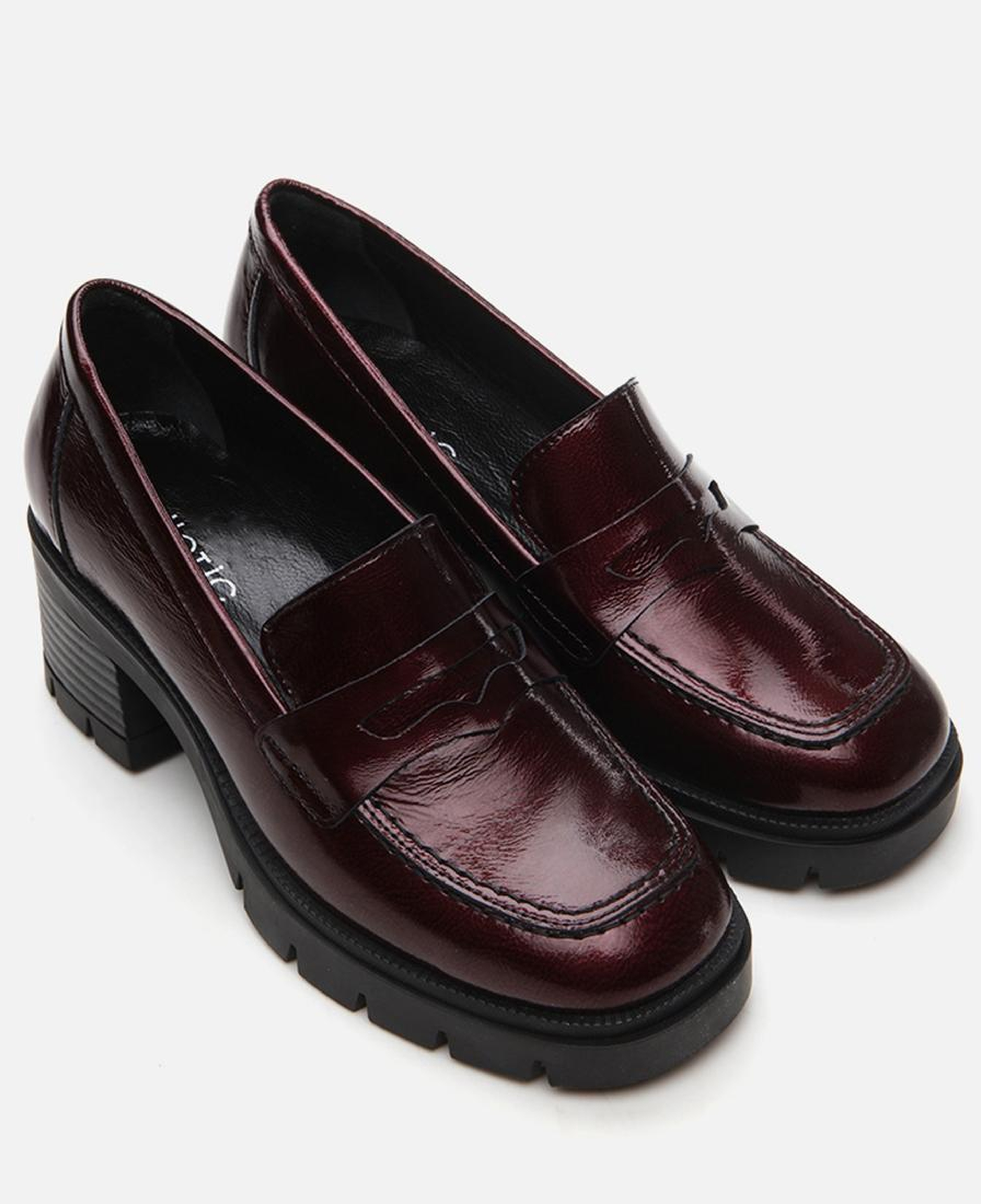 Kadın Rugan Deri Bordo Topuklu Klasik Loafer