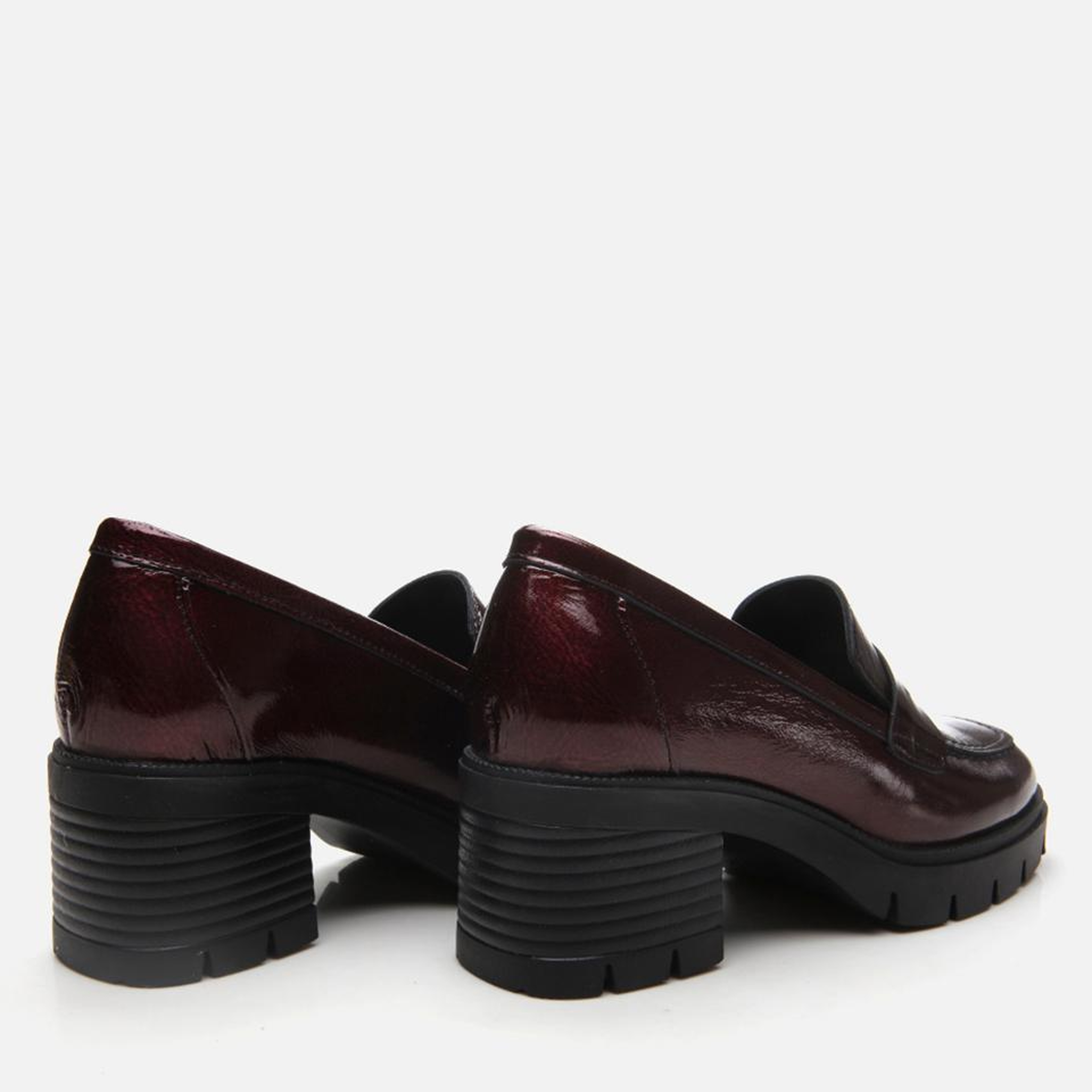 Kadın Rugan Deri Bordo Topuklu Klasik Loafer