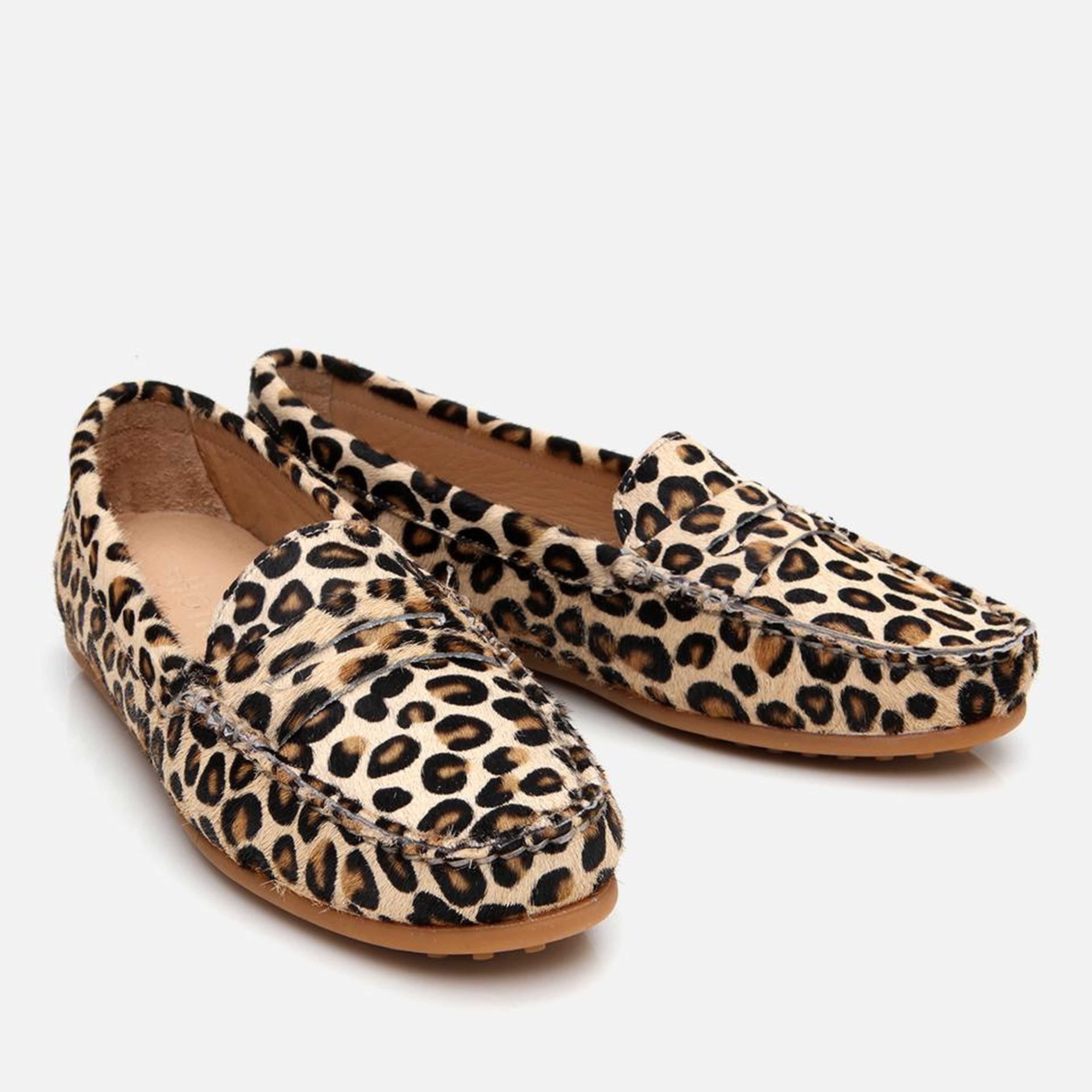 Kadın Deri Siyah Leopar Desenli Günlük Loafer