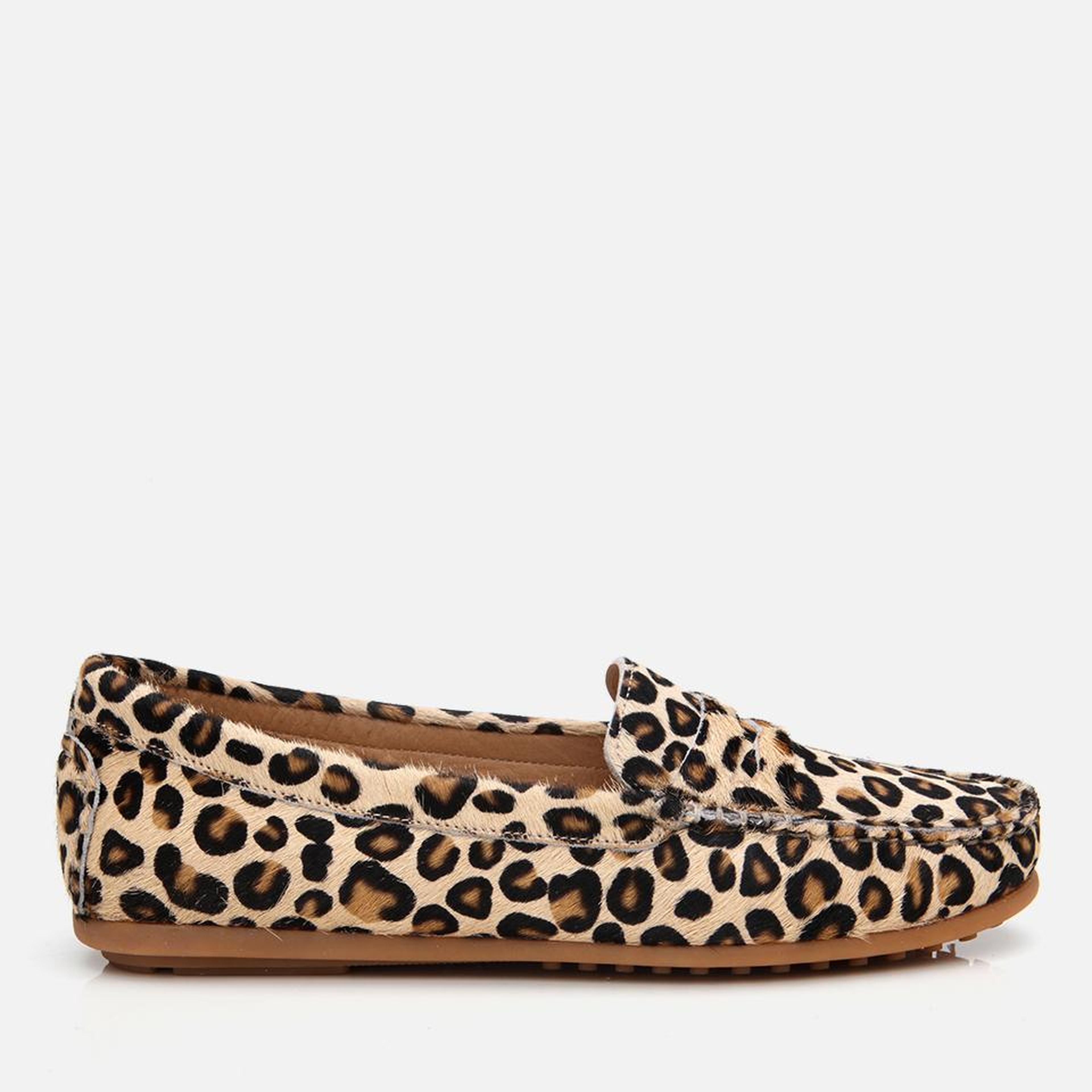 Kadın Deri Siyah Leopar Desenli Günlük Loafer