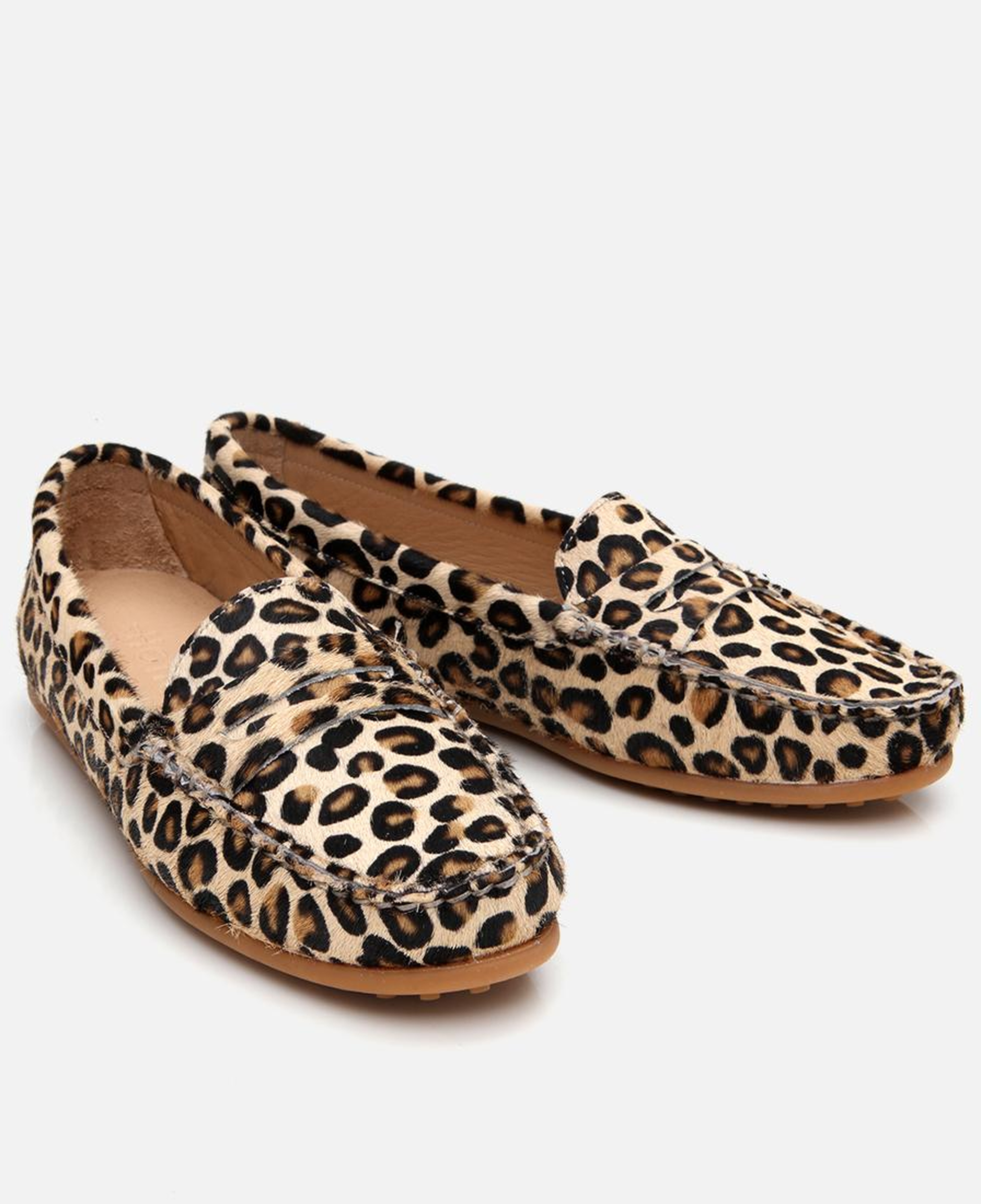 Kadın Deri Siyah Leopar Desenli Günlük Loafer