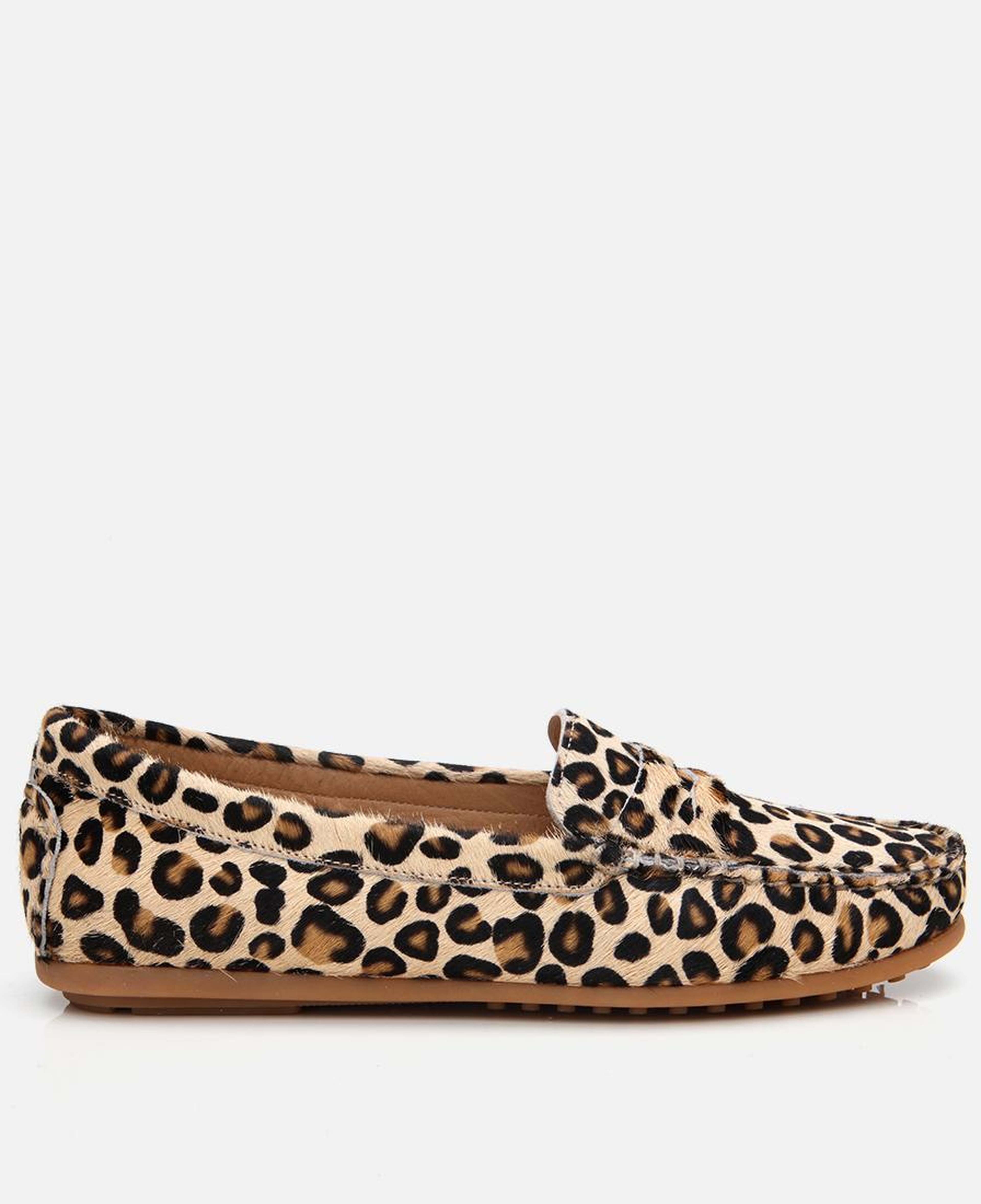 Kadın Deri Siyah Leopar Desenli Günlük Loafer