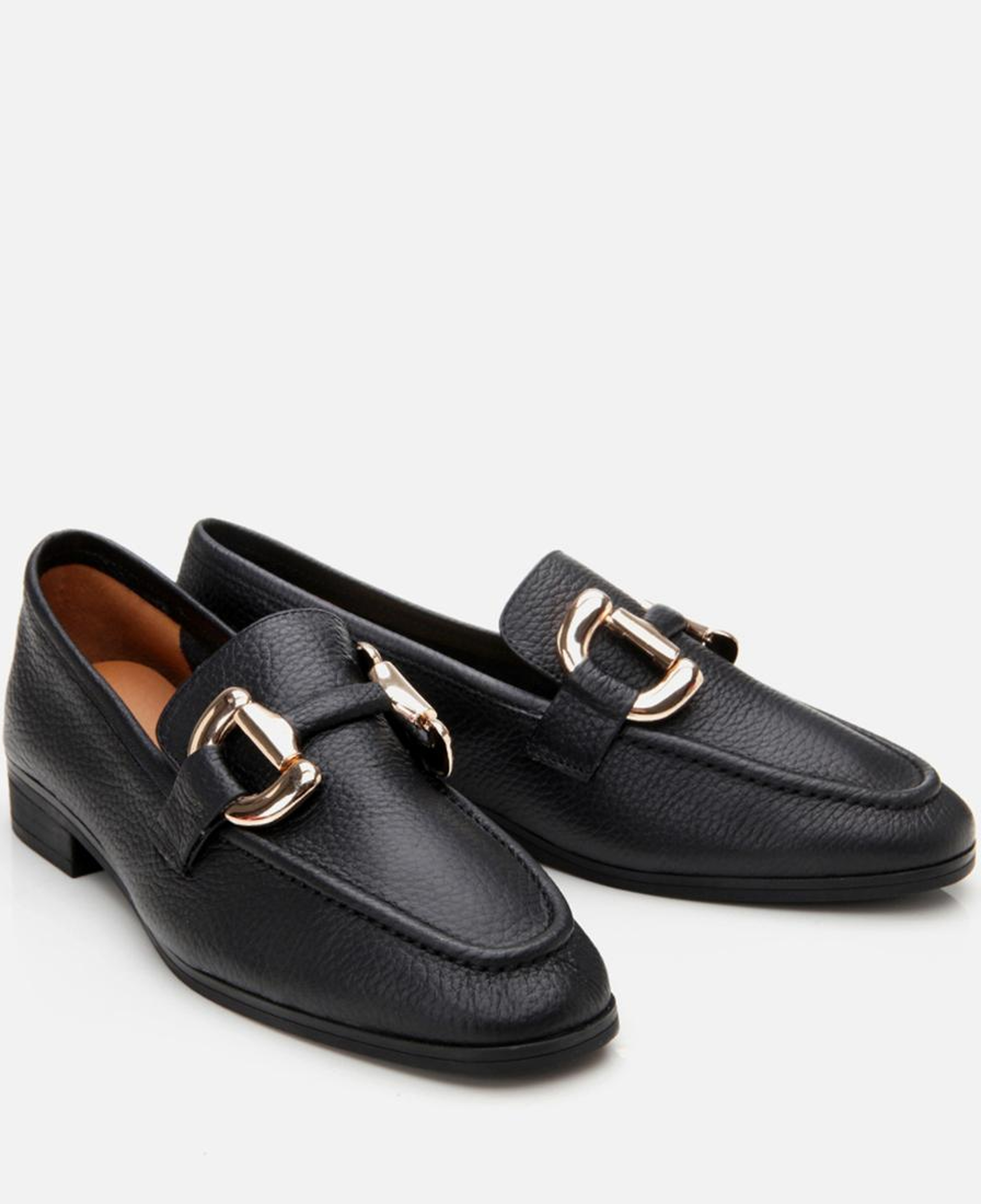 Kadın Deri Siyah Tokalı Günlük Loafer