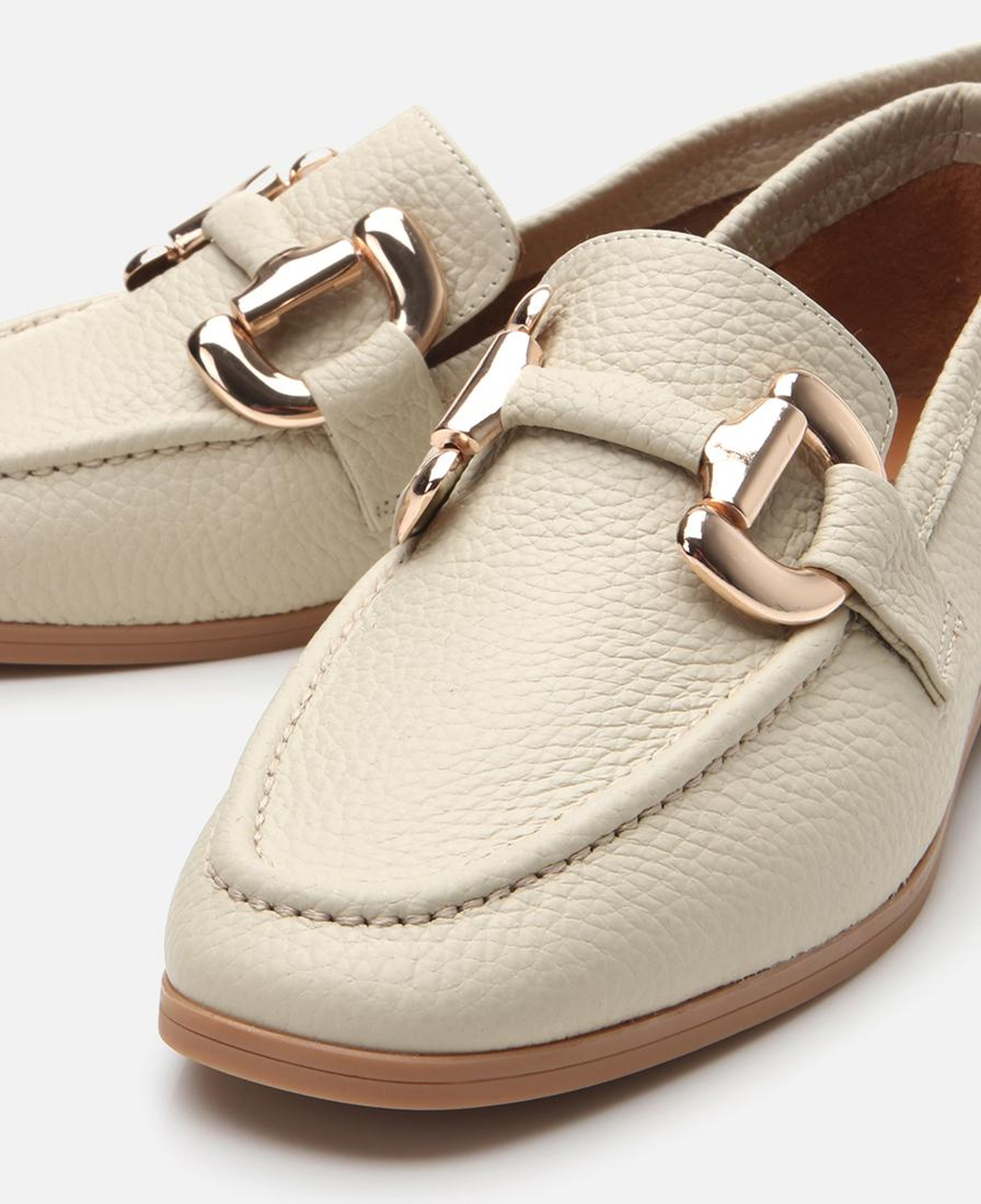Kadın Deri Ekru Tokalı Günlük Loafer