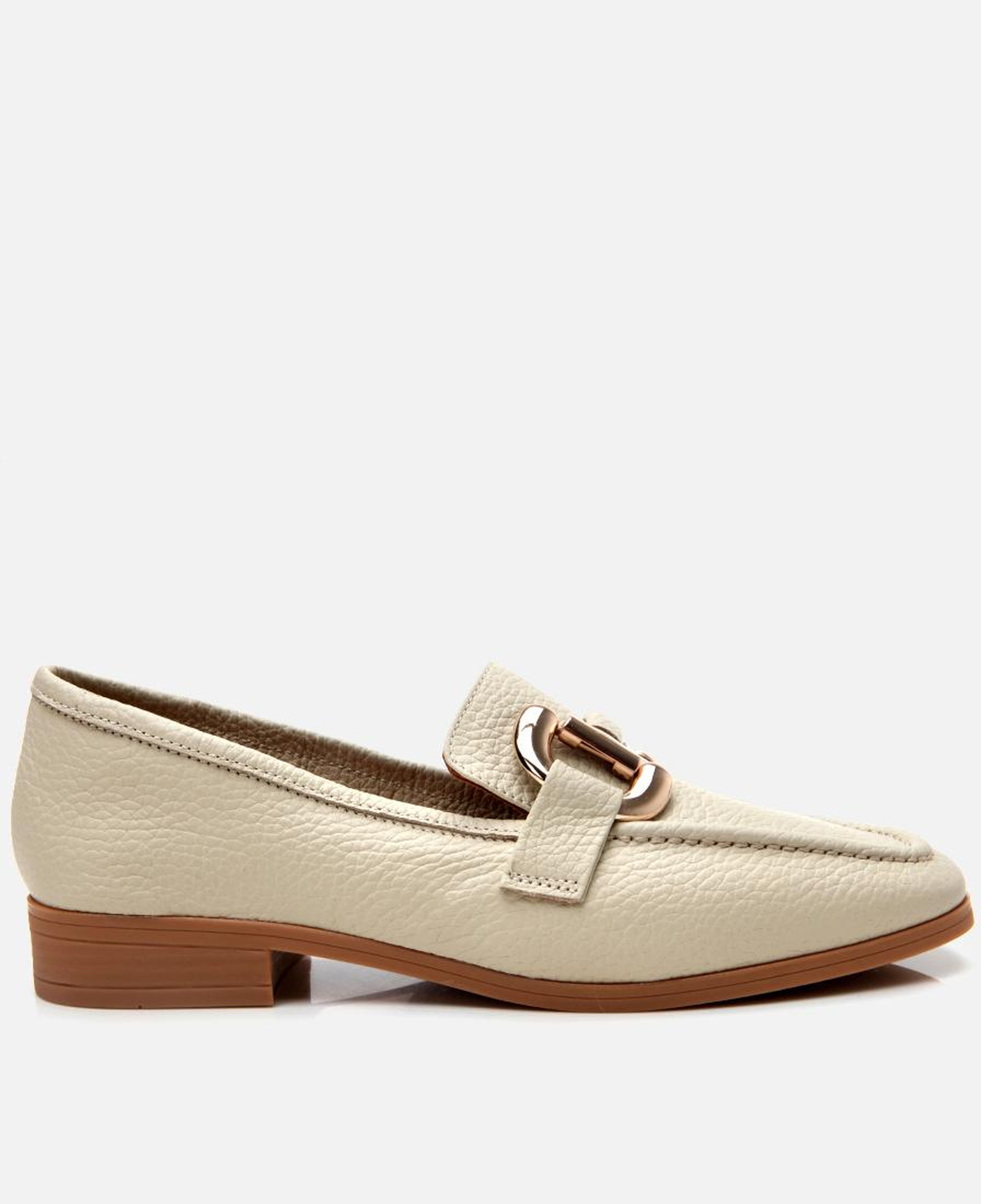 Kadın Deri Ekru Tokalı Günlük Loafer