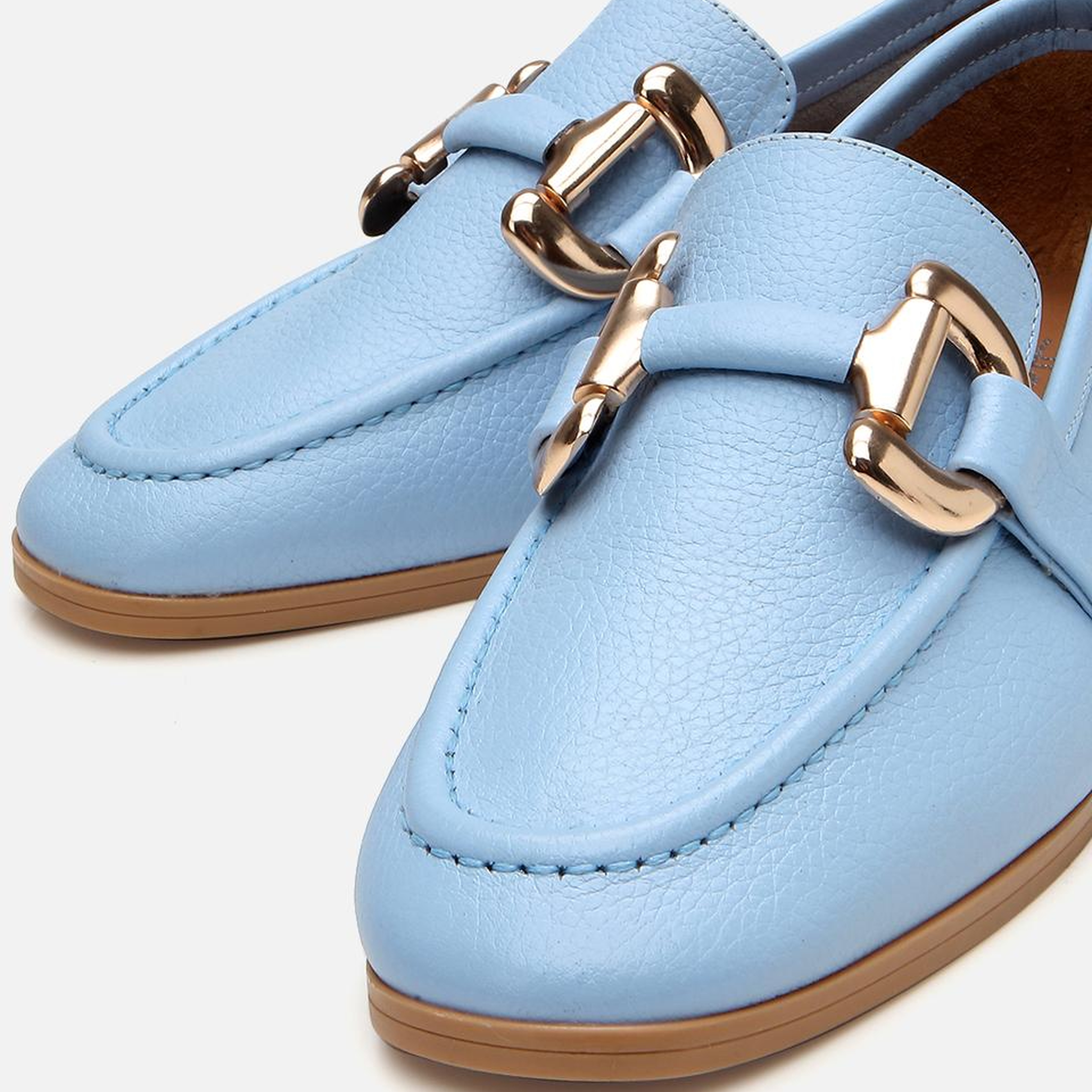 Kadın Deri Mavi Tokalı Günlük Loafer