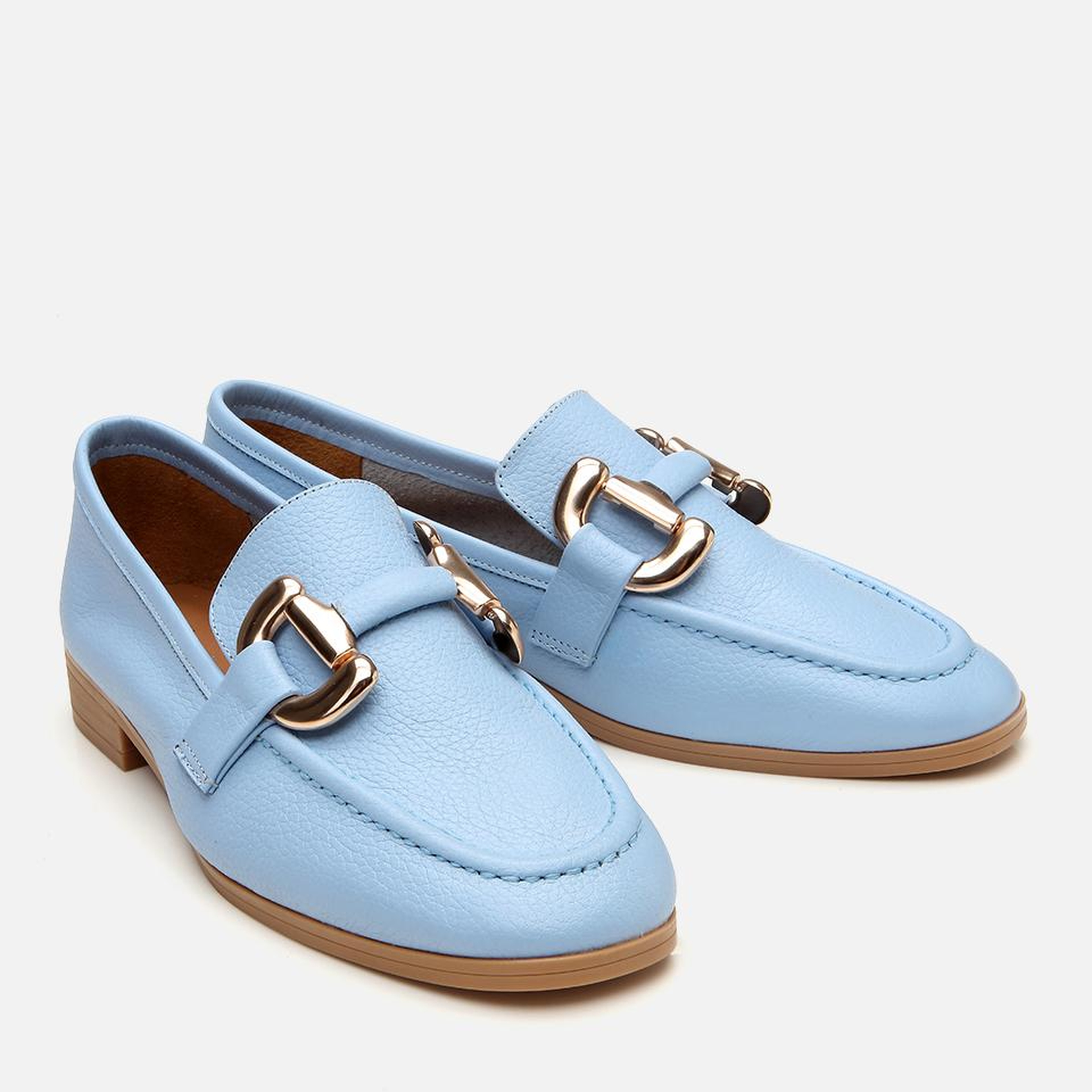 Kadın Deri Mavi Tokalı Günlük Loafer