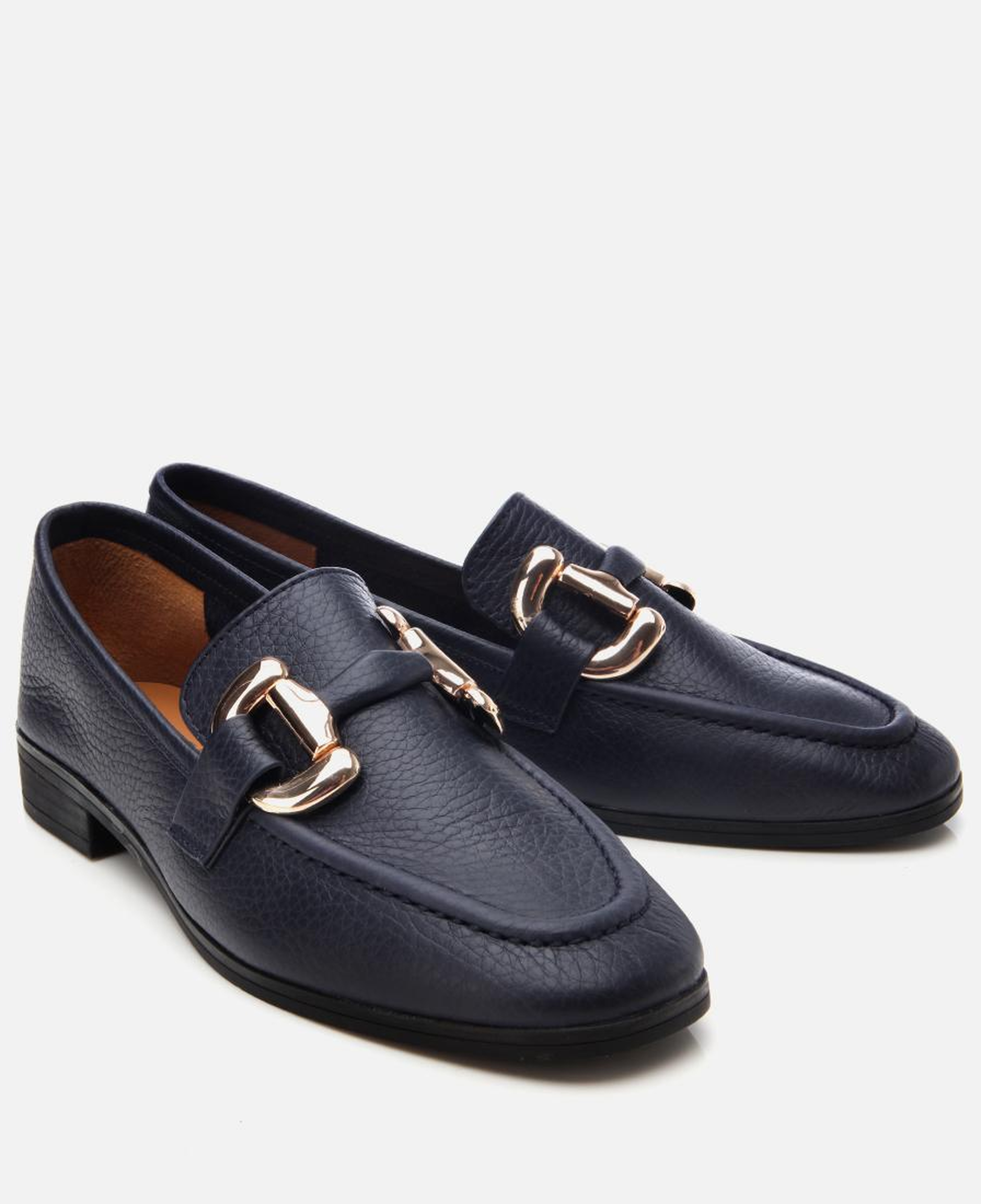 Kadın Deri Lacivert Tokalı Günlük Loafer
