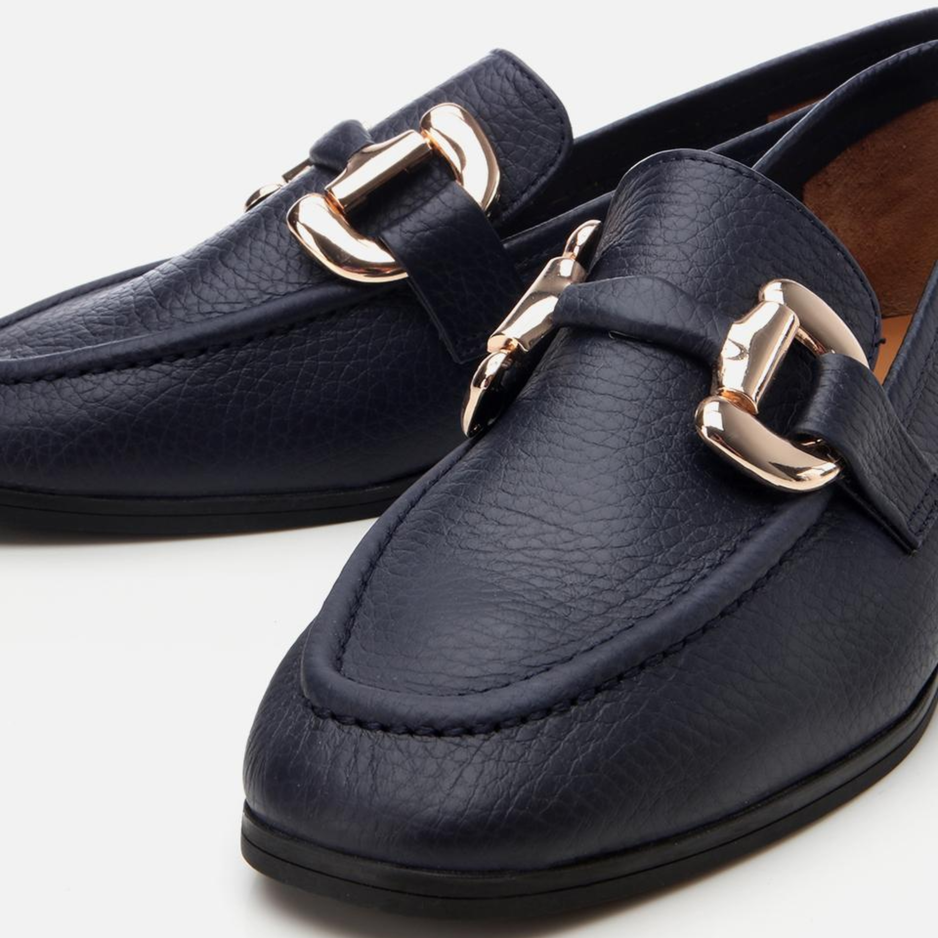 Kadın Deri Lacivert Tokalı Günlük Loafer