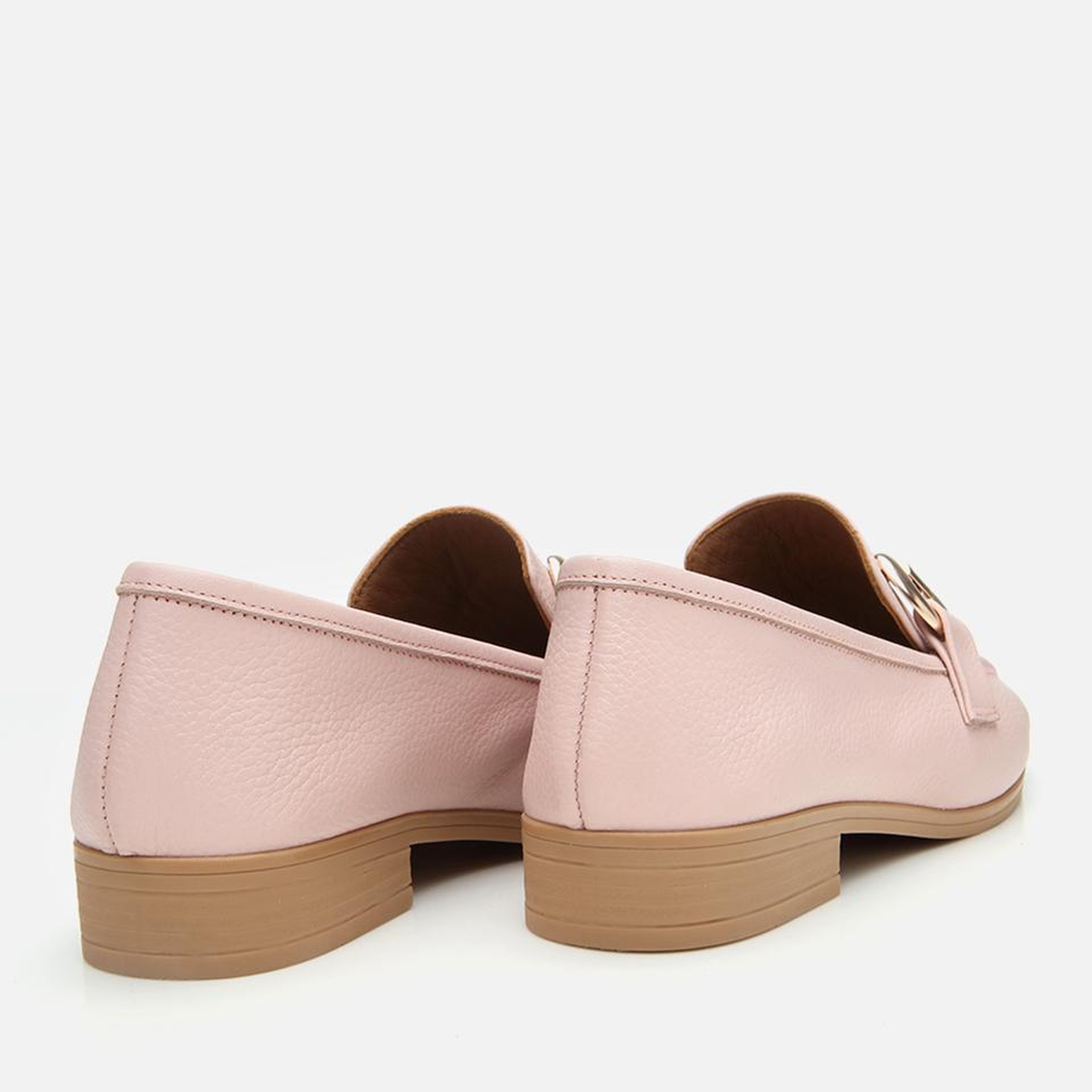 Kadın Deri Pembe Tokalı Günlük Loafer