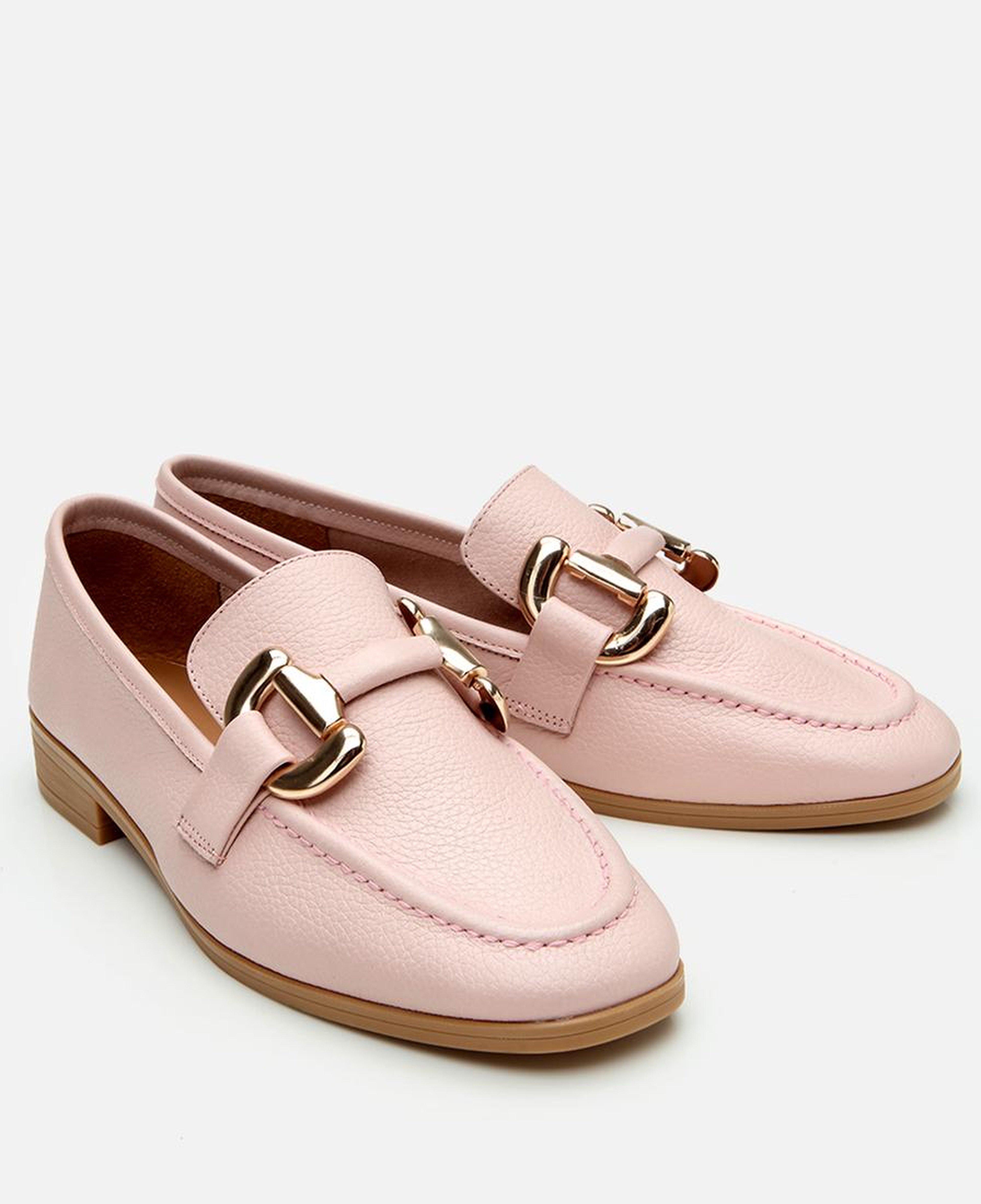 Kadın Deri Pembe Tokalı Günlük Loafer