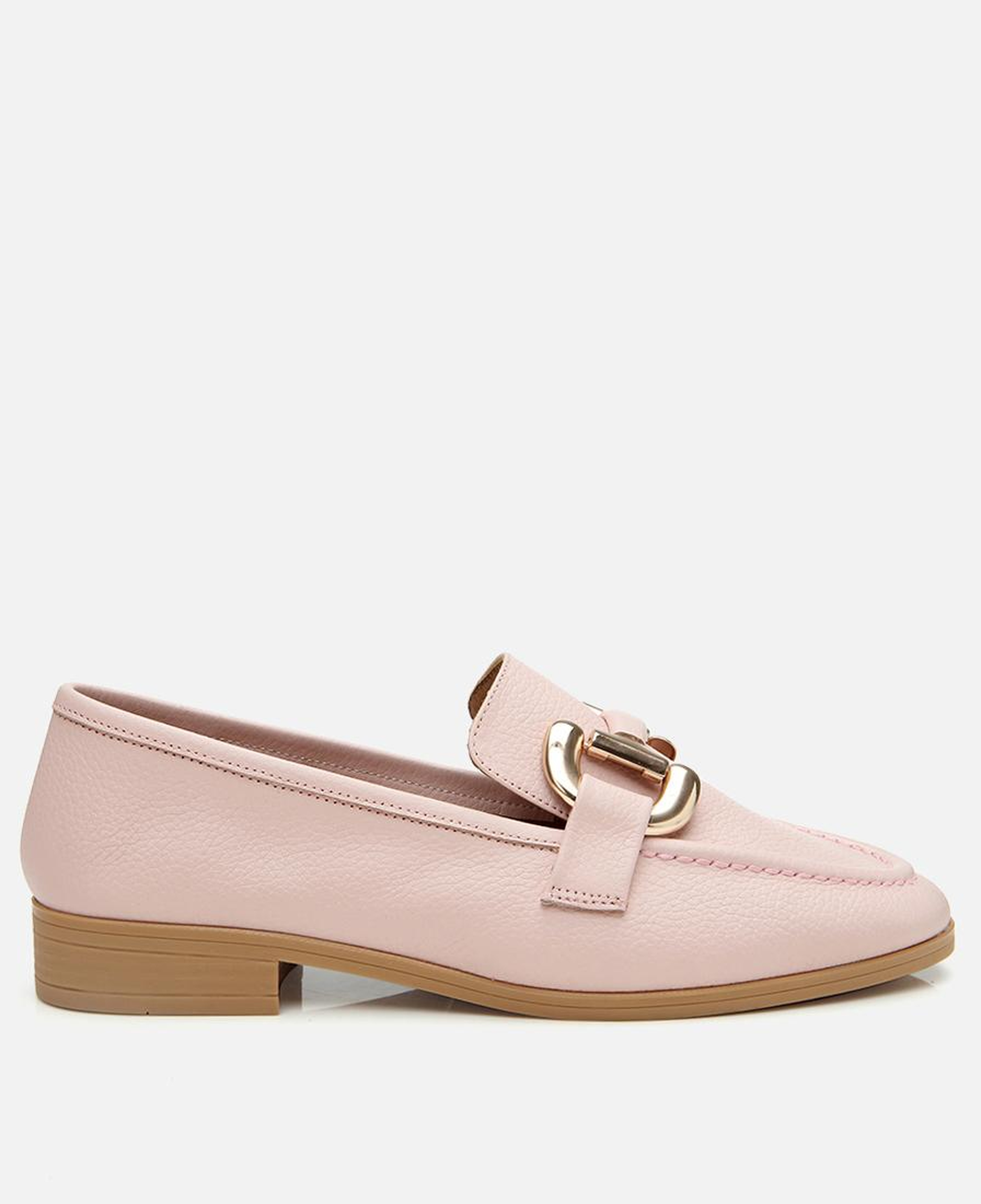Kadın Deri Pembe Tokalı Günlük Loafer