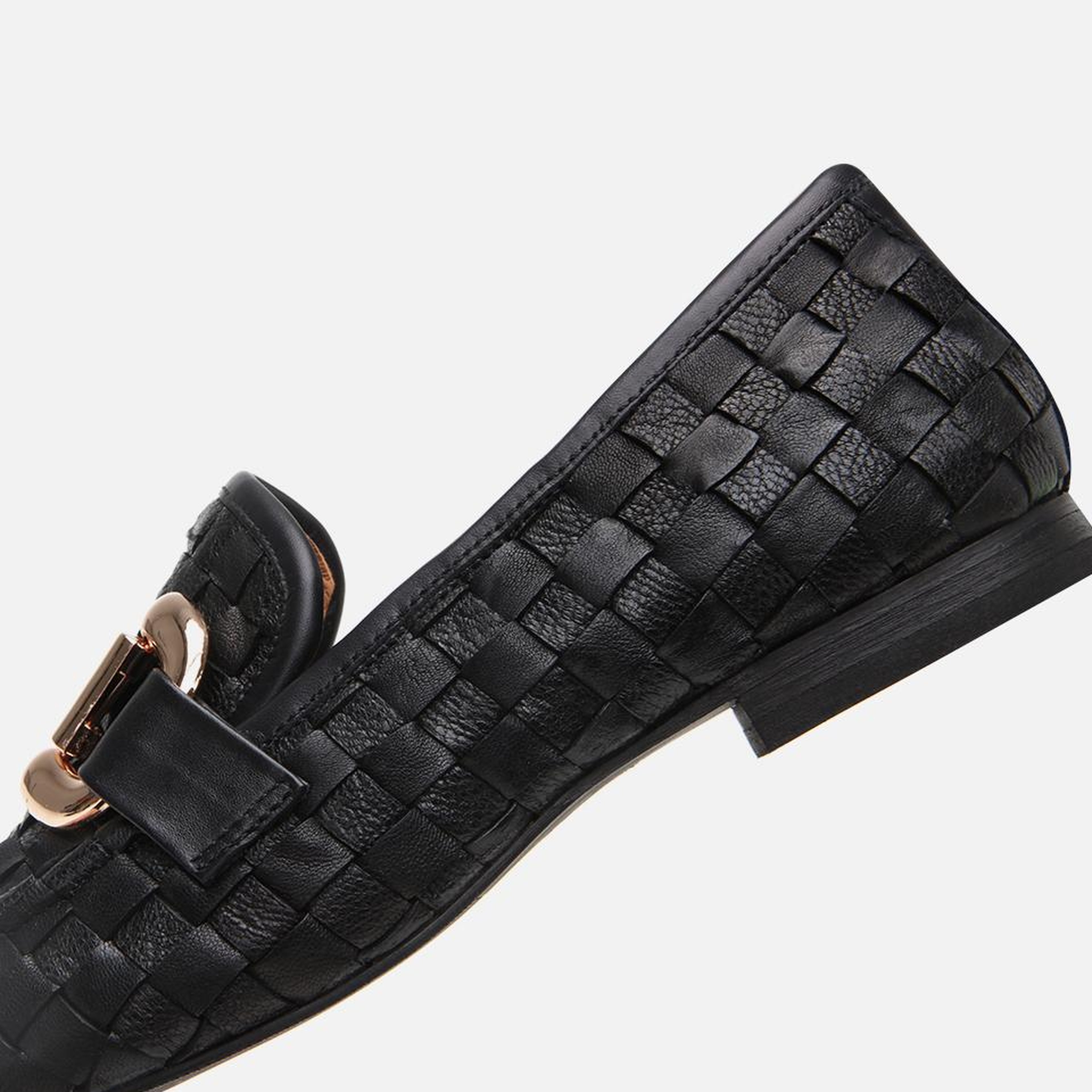 Kadın Deri Siyah Örgü Detaylı Tokalı Klasik Loafer