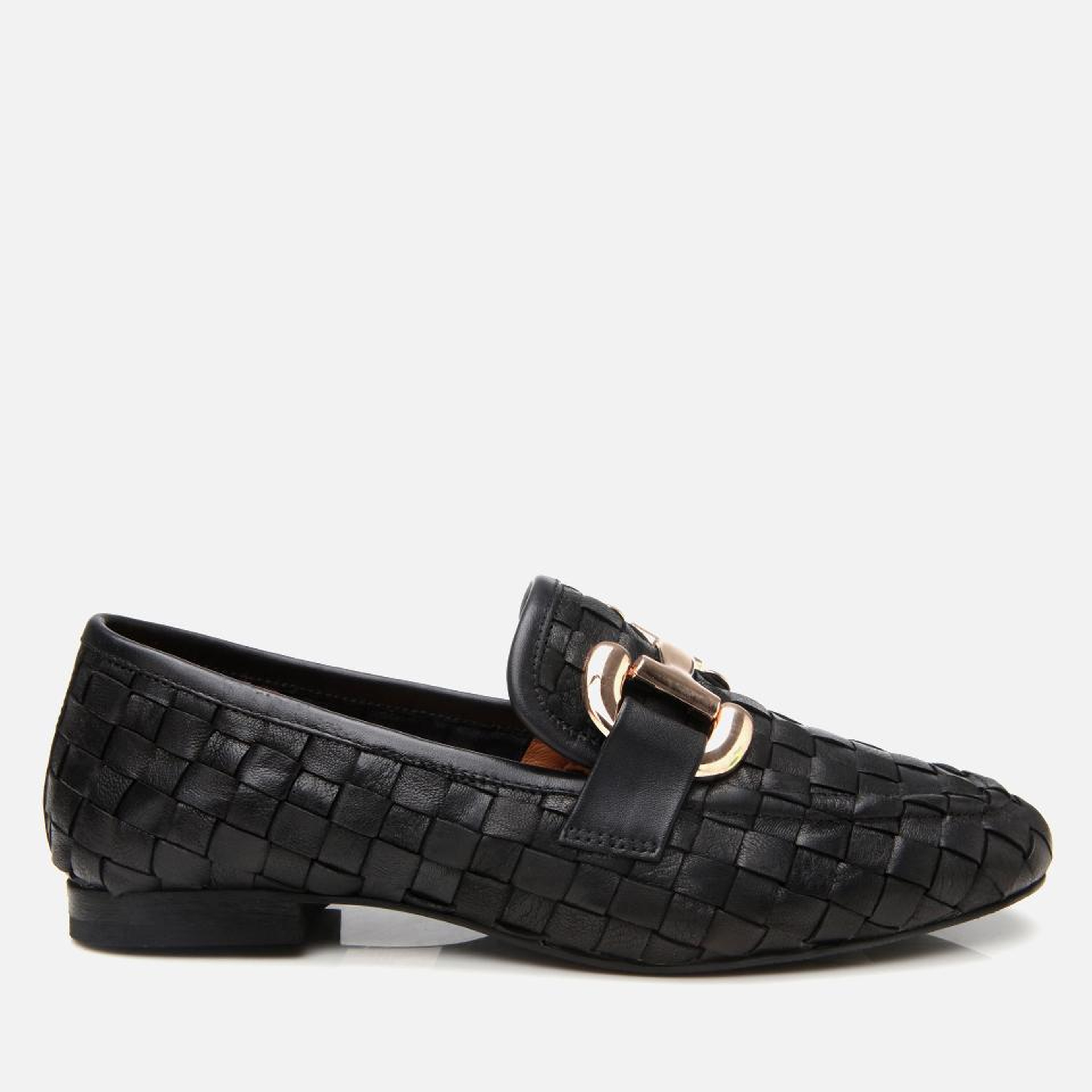 Kadın Deri Siyah Örgü Detaylı Tokalı Klasik Loafer