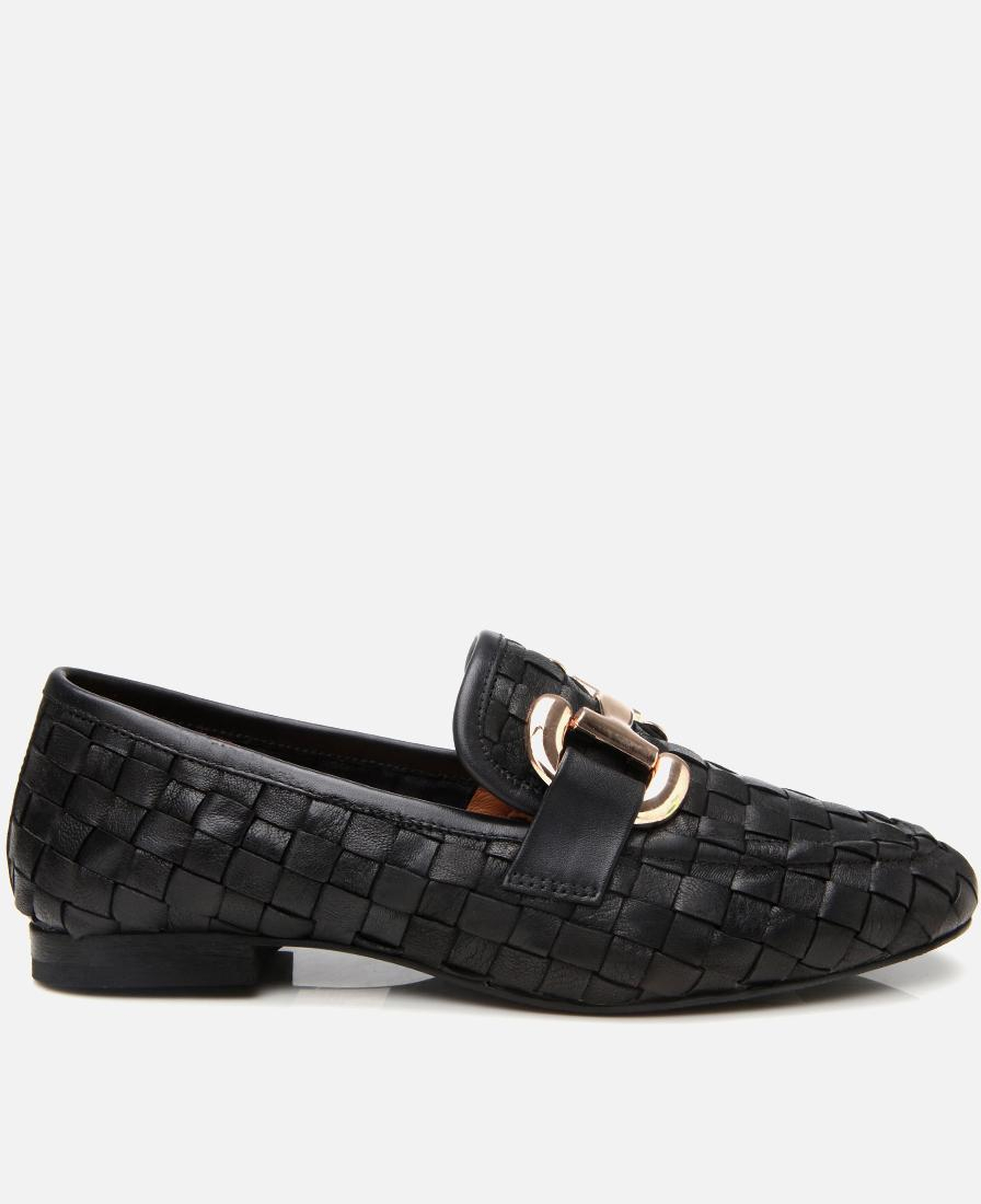 Kadın Deri Siyah Örgü Detaylı Tokalı Klasik Loafer