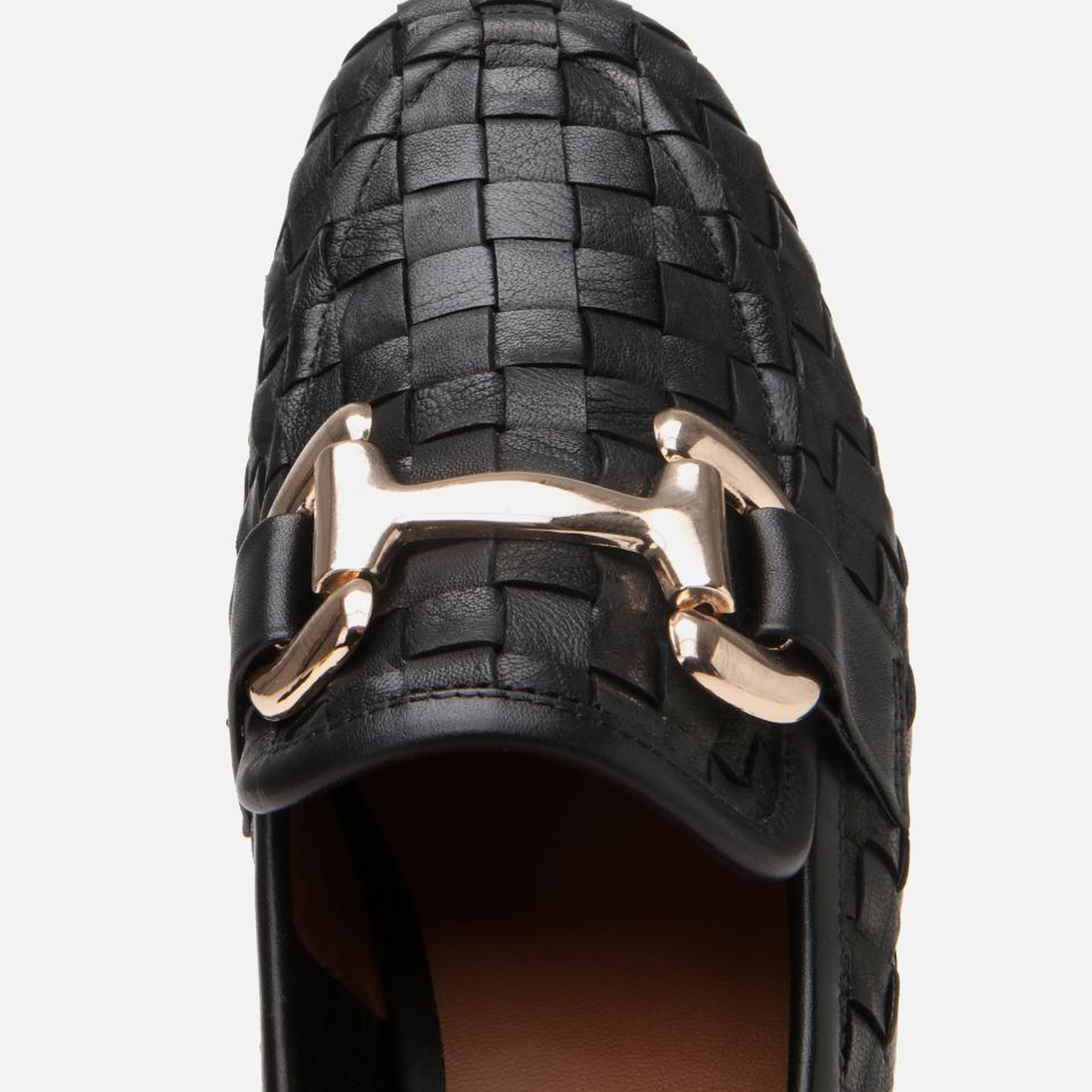 Kadın Deri Siyah Örgü Detaylı Tokalı Klasik Loafer