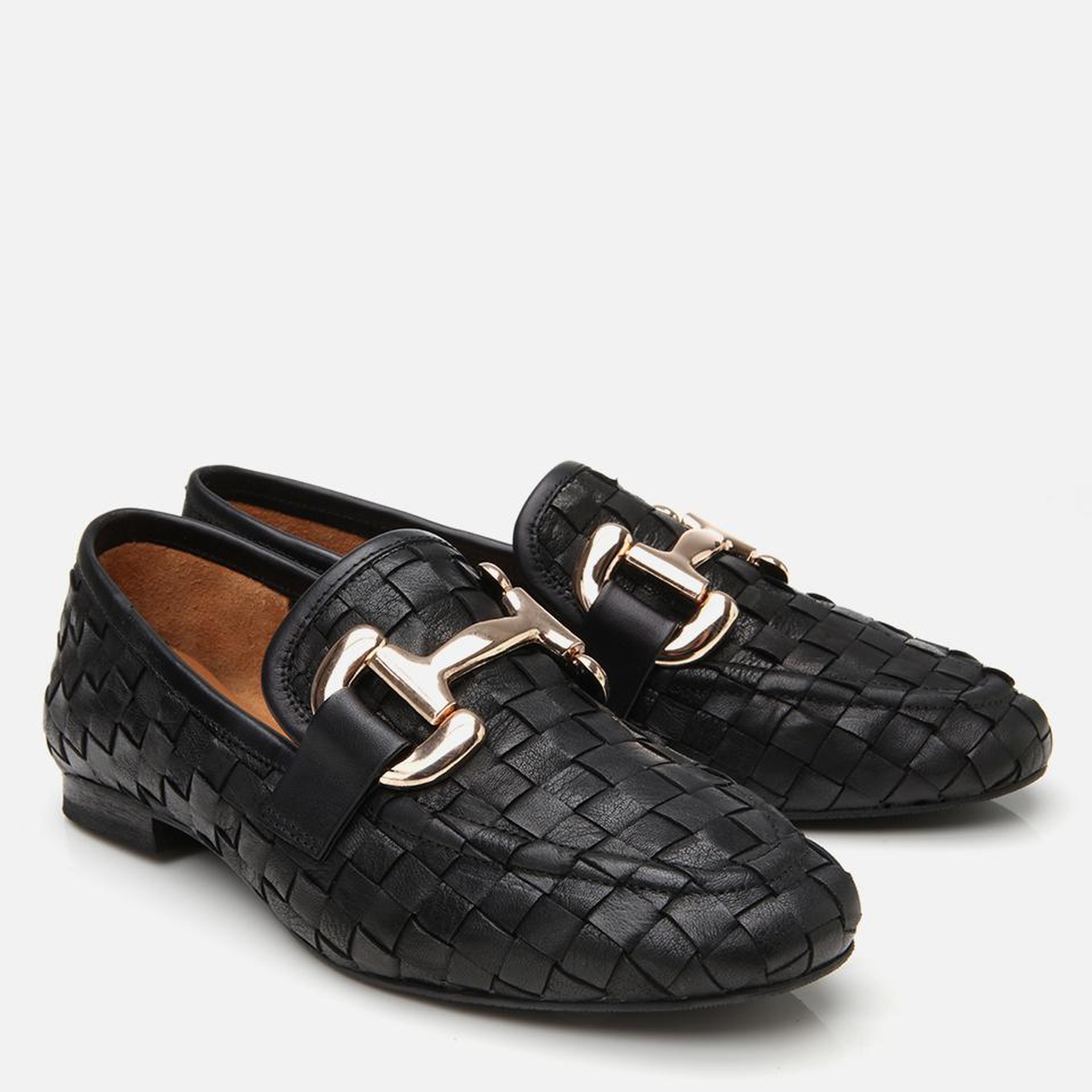 Kadın Deri Siyah Örgü Detaylı Tokalı Klasik Loafer