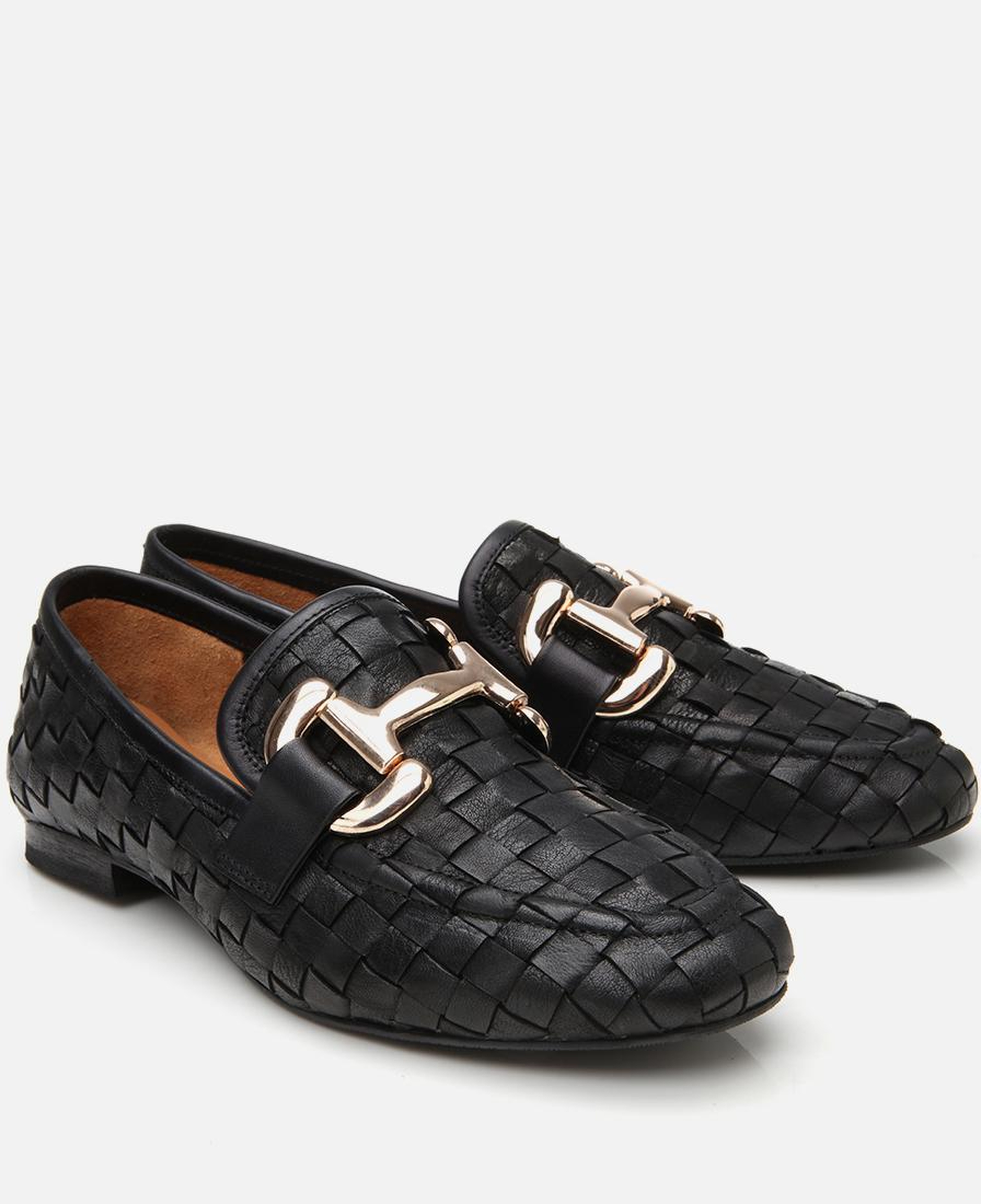 Kadın Deri Siyah Örgü Detaylı Tokalı Klasik Loafer