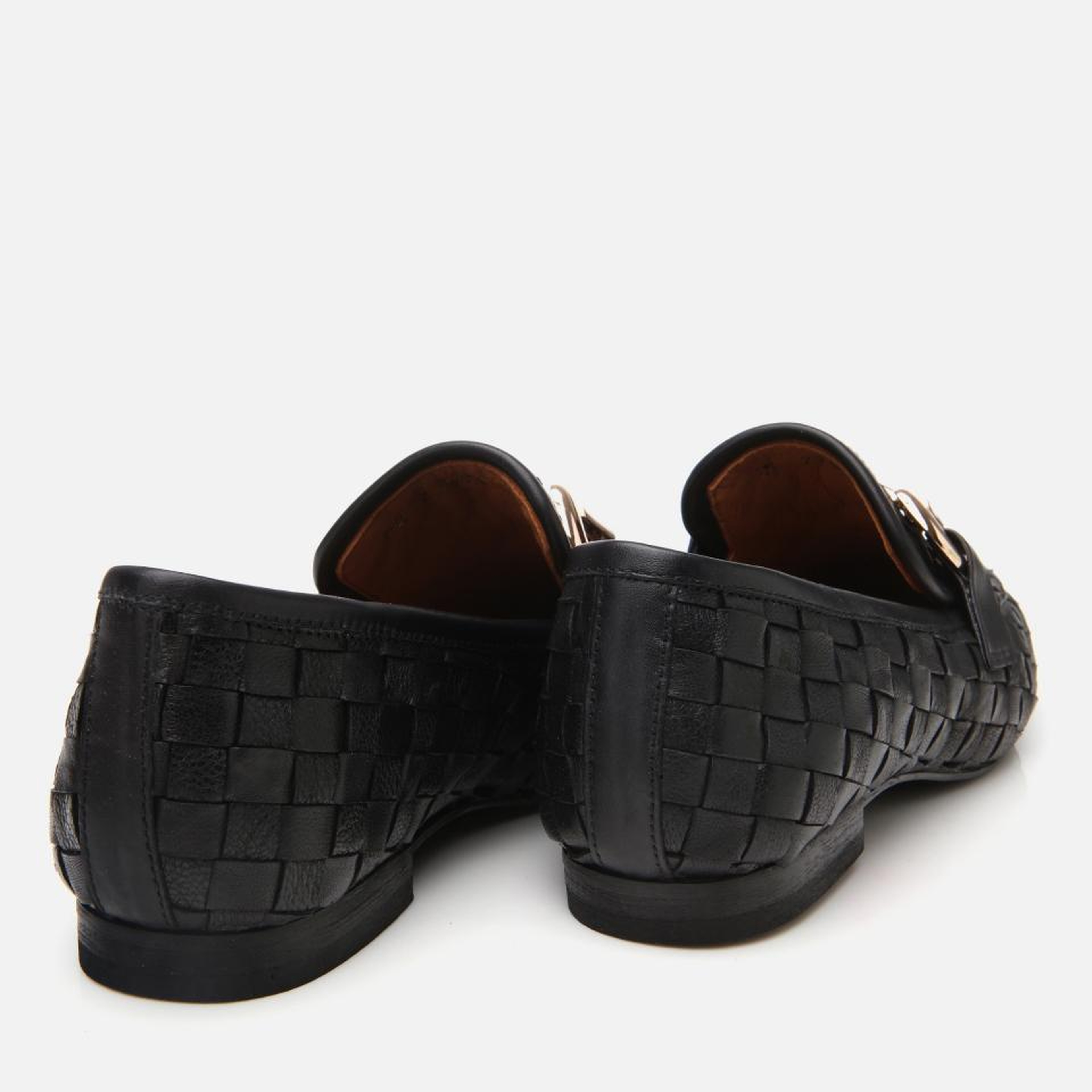 Kadın Deri Siyah Örgü Detaylı Tokalı Klasik Loafer
