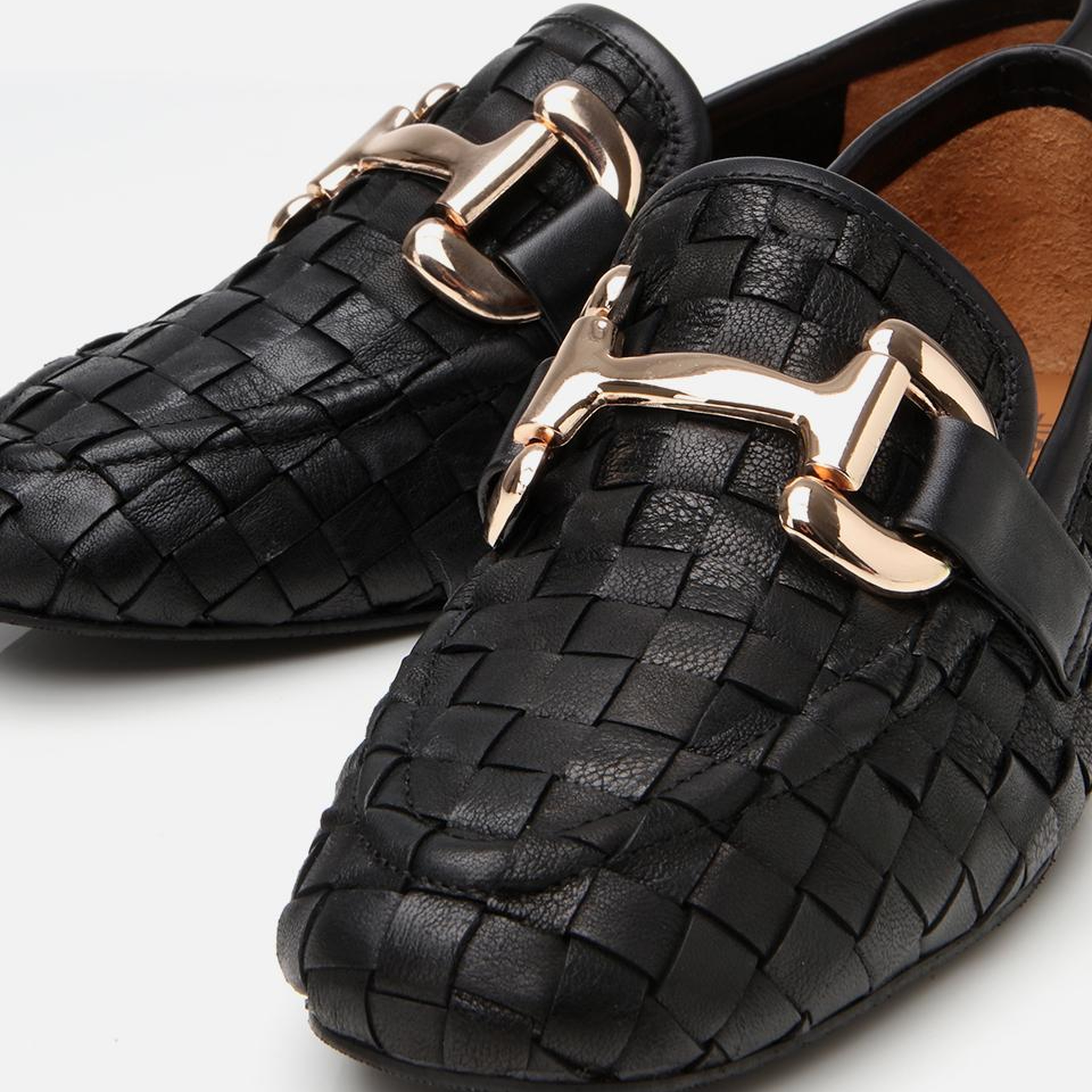 Kadın Deri Siyah Örgü Detaylı Tokalı Klasik Loafer