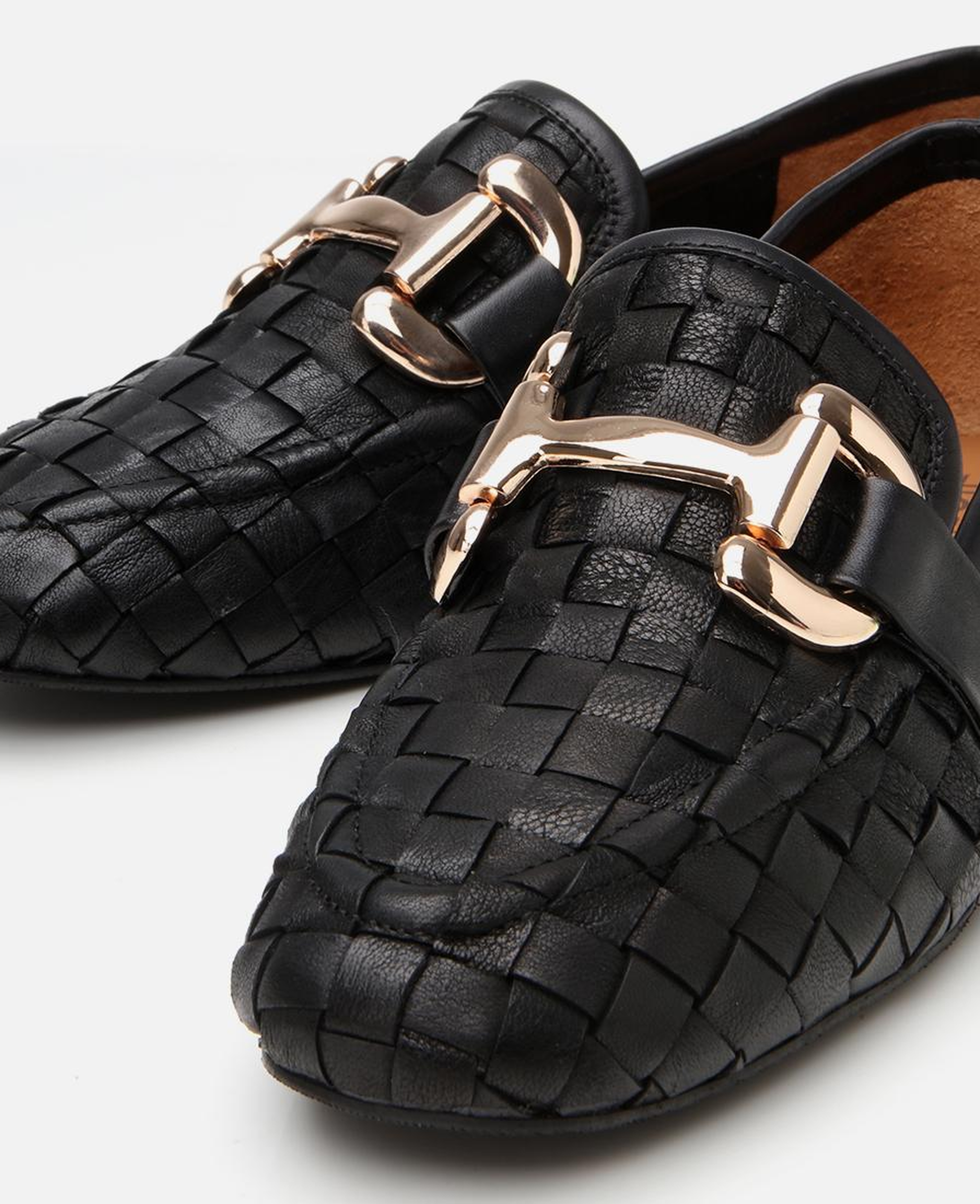 Kadın Deri Siyah Örgü Detaylı Tokalı Klasik Loafer